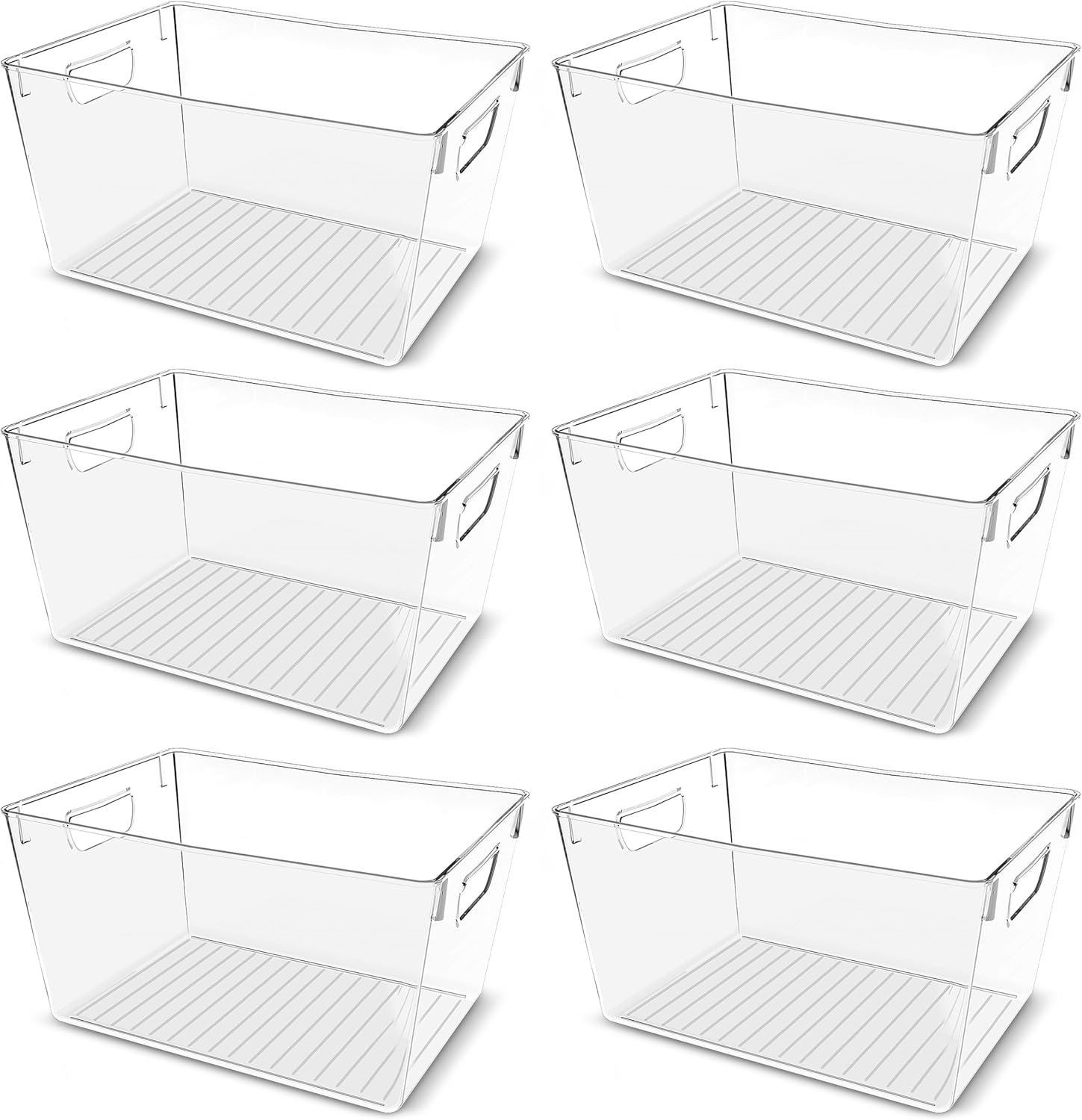 Utopia Kitchen Clear Pantry Organizers and Storage Bins 6 Pack, Large Clear Storage Bins for Pantry, Durable Freezer Organizer Bins With Handles for Organizing Fridge, Kitchen Organization
