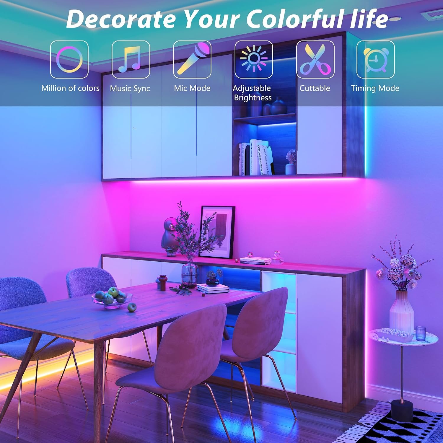 100FT Led Lights for Bedroom, Color Changing RGB Led Strip Lights Indoor, Music Sync Led Light Strip with Remote and App Control, DIY Led lights for Room Home Decor Ambient Lighting (1*100FT)