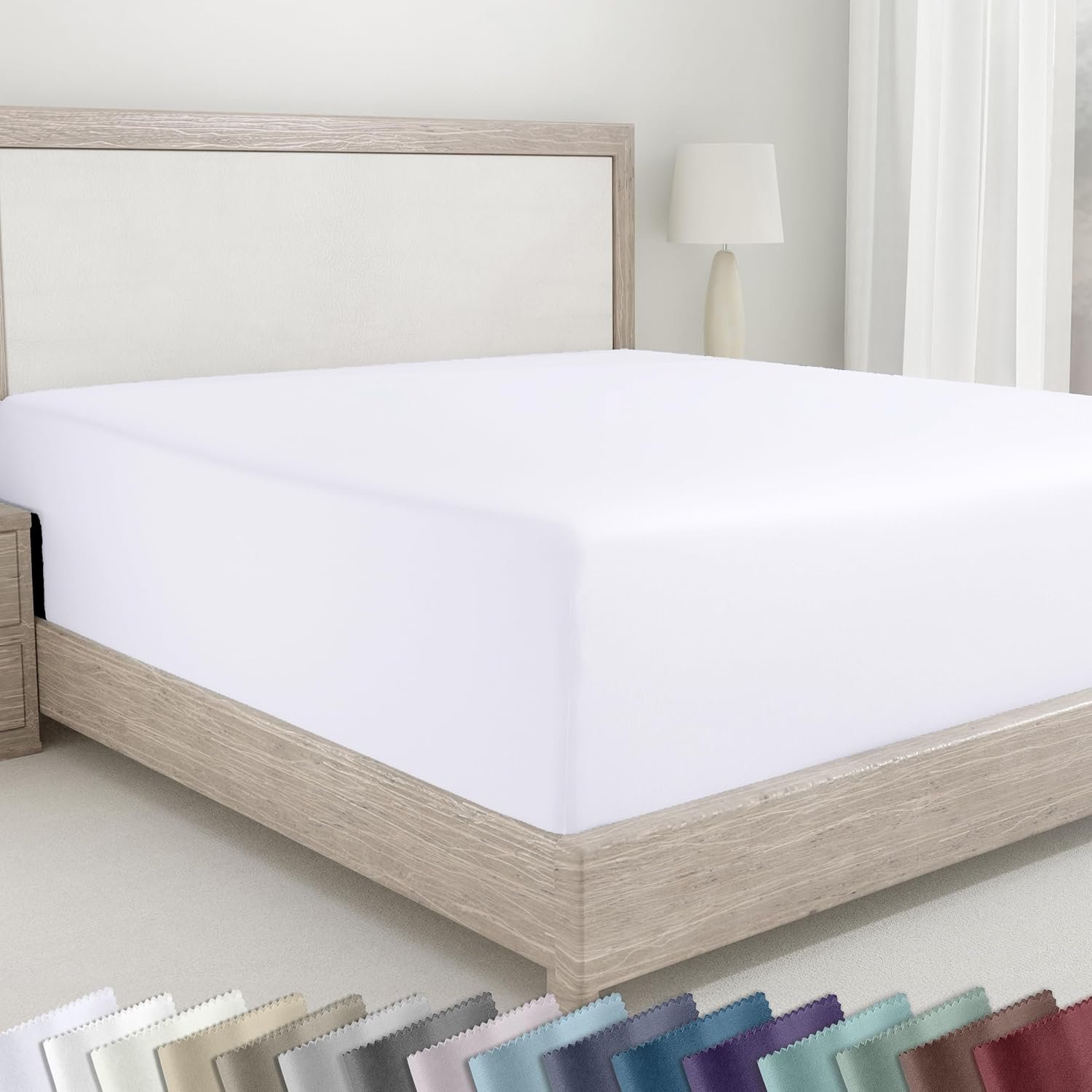 California Design Den King Size Fitted Sheet White, 100% Cotton 400 Thread Count Sateen, Deep Pockets, Durable Fitted Sheet Only (King, White)