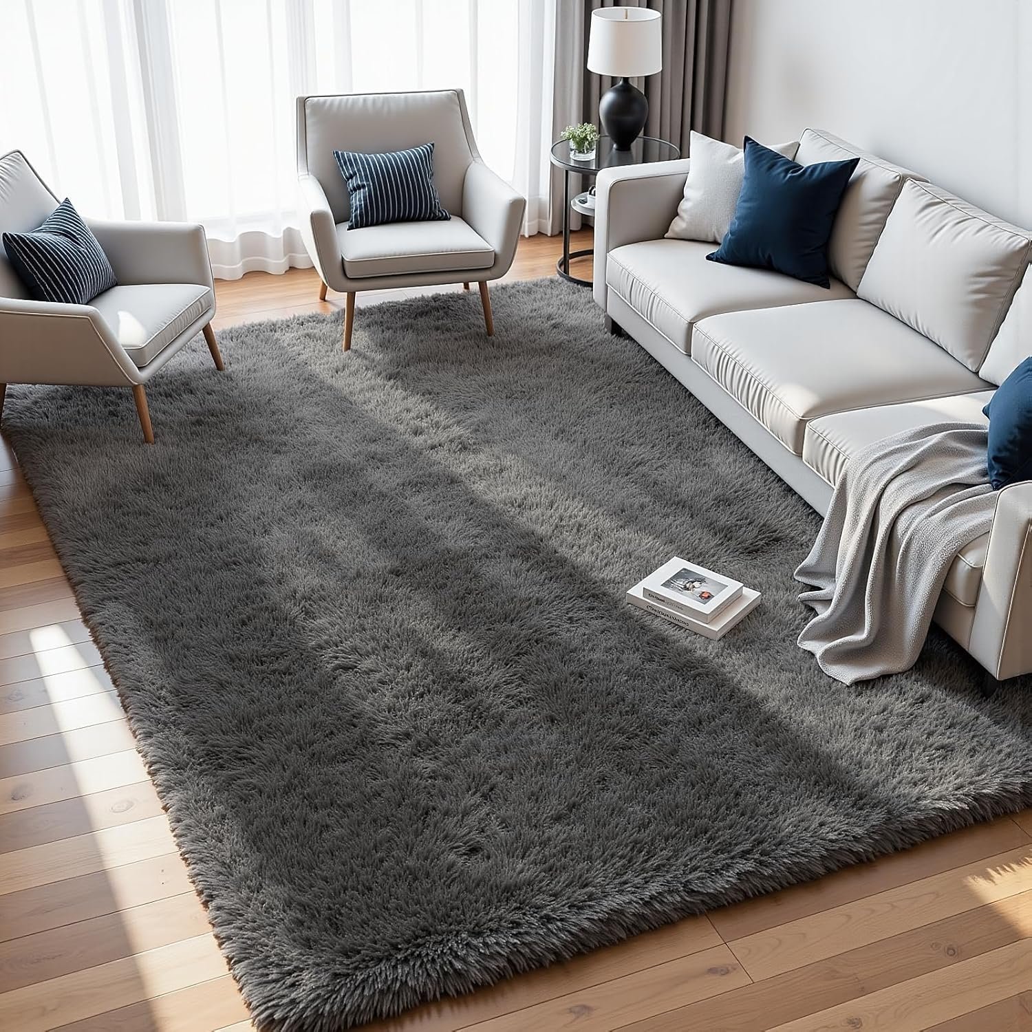 8×10 Area Rugs for Living Room: Ultra Soft Fluffy Shag Grey Rugs for Bedroom, Non-Slip Large Fuzzy Plush Rug Indoor Floor Carpet for Nursery Kids Boys Girls Room, Dorms, Playroom, Modern Home Decor