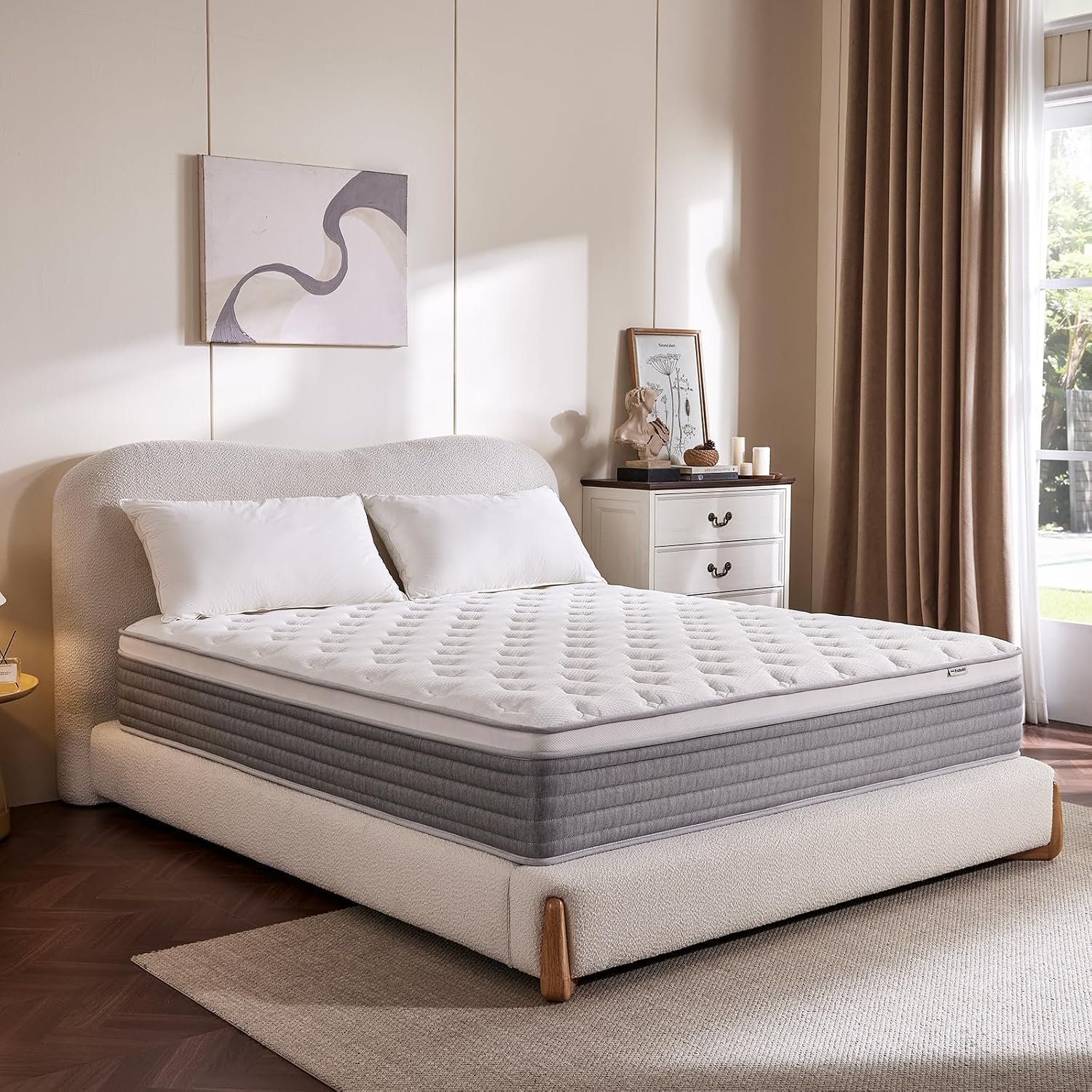 12 Inch Queen Mattress, Comfort Foam & Pocket Coil Hybrid Mattress in a Box, Medium Firm Cooling Breathable Knit Cover, Motion Isolation & Edge Support, Gray & White