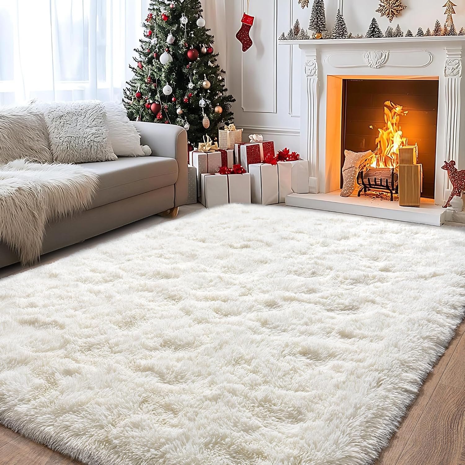 Pionblank Large Rug for Living Room 6×9 Feet, Modern Soft Shag Area Rug, Plush Fuzzy Carpet for Bedroom Girls Boys Room Home Nursery Teens Dorm Decor, Cream White