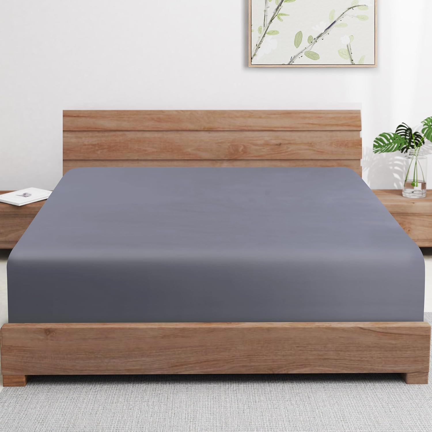 Bamboo Viscose Cooling Fitted Sheet King Size Only, 400 Thread Count, 16″ Deep Pocket Cooling Bottom Sheets for Hot Sleeper, Silky Soft Breathable (King, Dark Grey