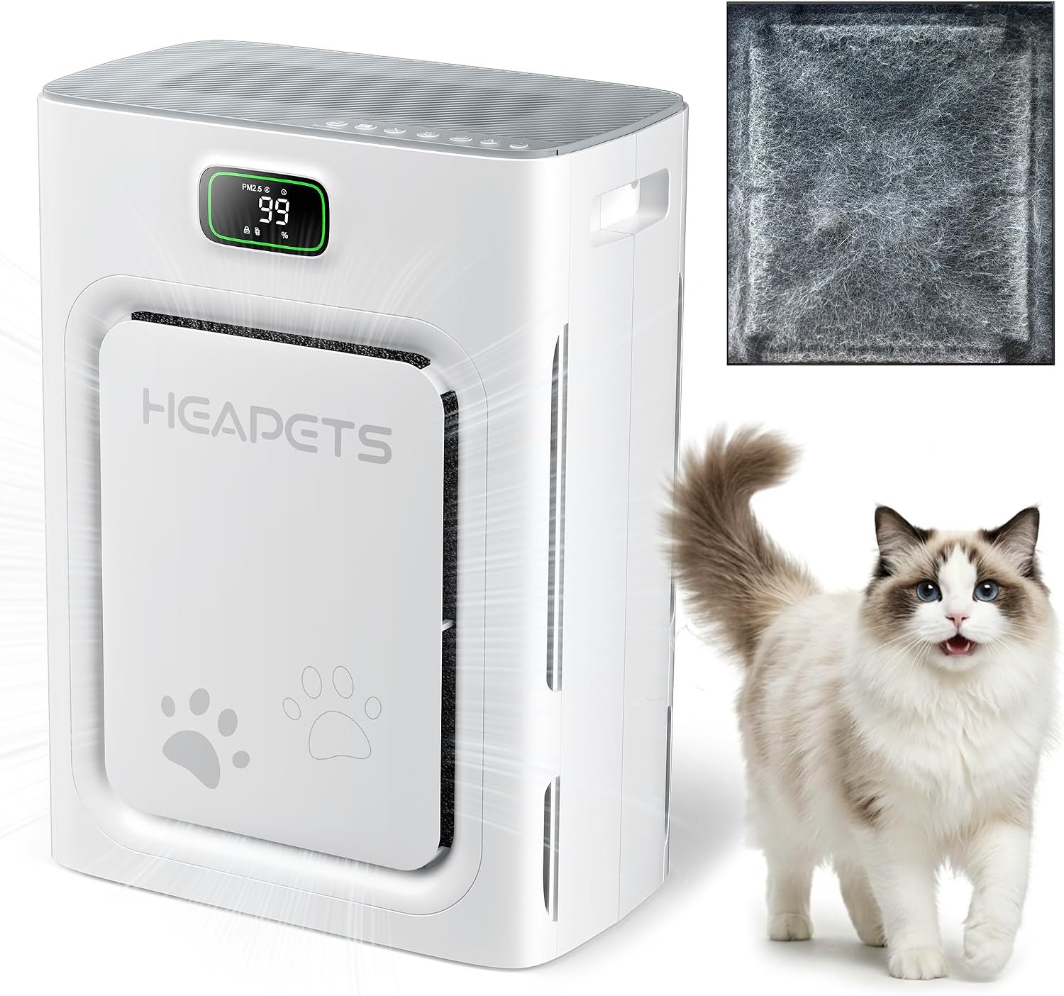 Pet Air Purifier for Home Large Room 2500 sq ft, H13 HEPA Washable Double-Sided Filter,Air Cleaner for Pet Hair Dander Odor Allergies Pollutant Smoke Dust,PM2.5 Air Quality Monitor,Auto Mode,P358 Grey
