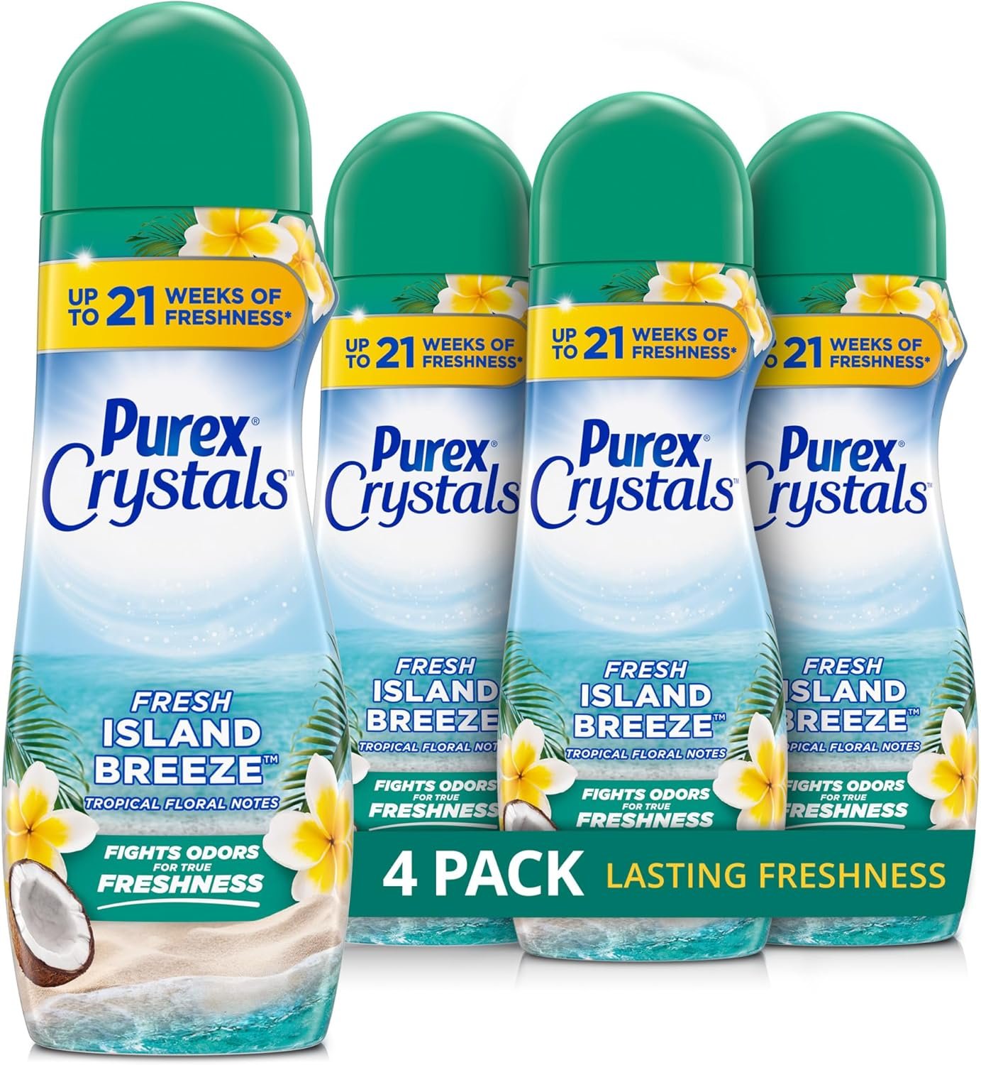 Purex Crystals in-wash Fragrance and Scent Booster, Tahitian Breeze, 21 Ounce (Pack of 4)
