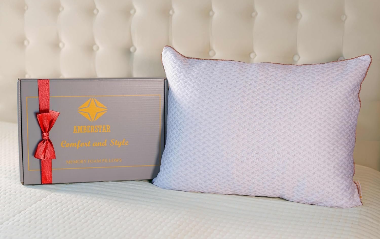 AMBERSTAR Memory Foam Pillow – Adjustable Loft, Cooling & Cozy Dual-Sided Cover, Perfect for Side, Back & Stomach Sleepers (1)