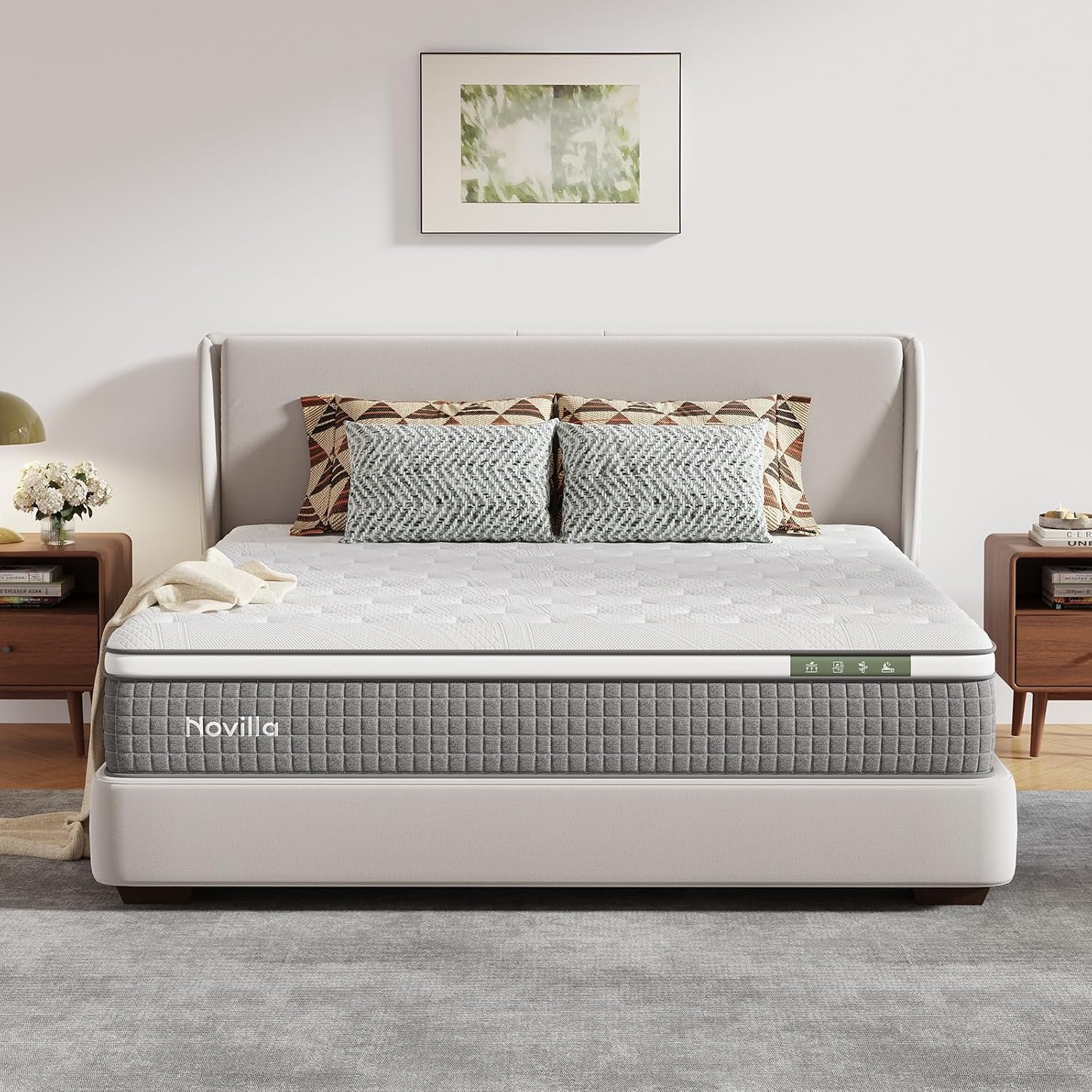 Novilla 12 Inch Queen Mattress,Queen Size Hybrid Mattress with Cooling Gel Memory Foam, Pocketed Coils & Cool-Touch Nylon Cover for Motion Isolation & Edge Support CertiPUR-US Certified