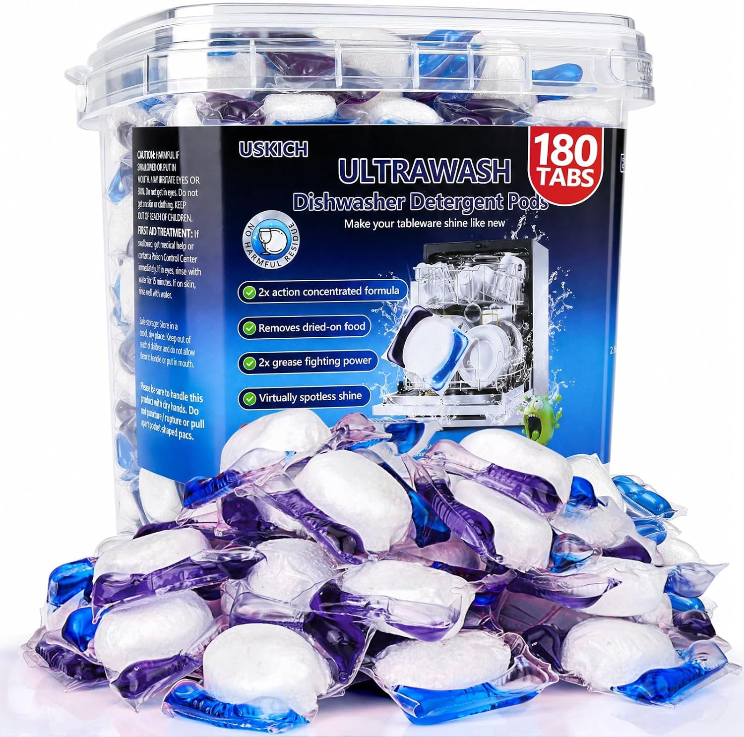 180 Pack UltraWash Dishwasher Detergent Pods,No Pre-Rinse Dishwasher Detergent Soap On Stain and Grease, Cuts Grease & Stuck-On Food,Sparkling Dishes & Glasses,Dishwasher Detergent for Deep Cleaning