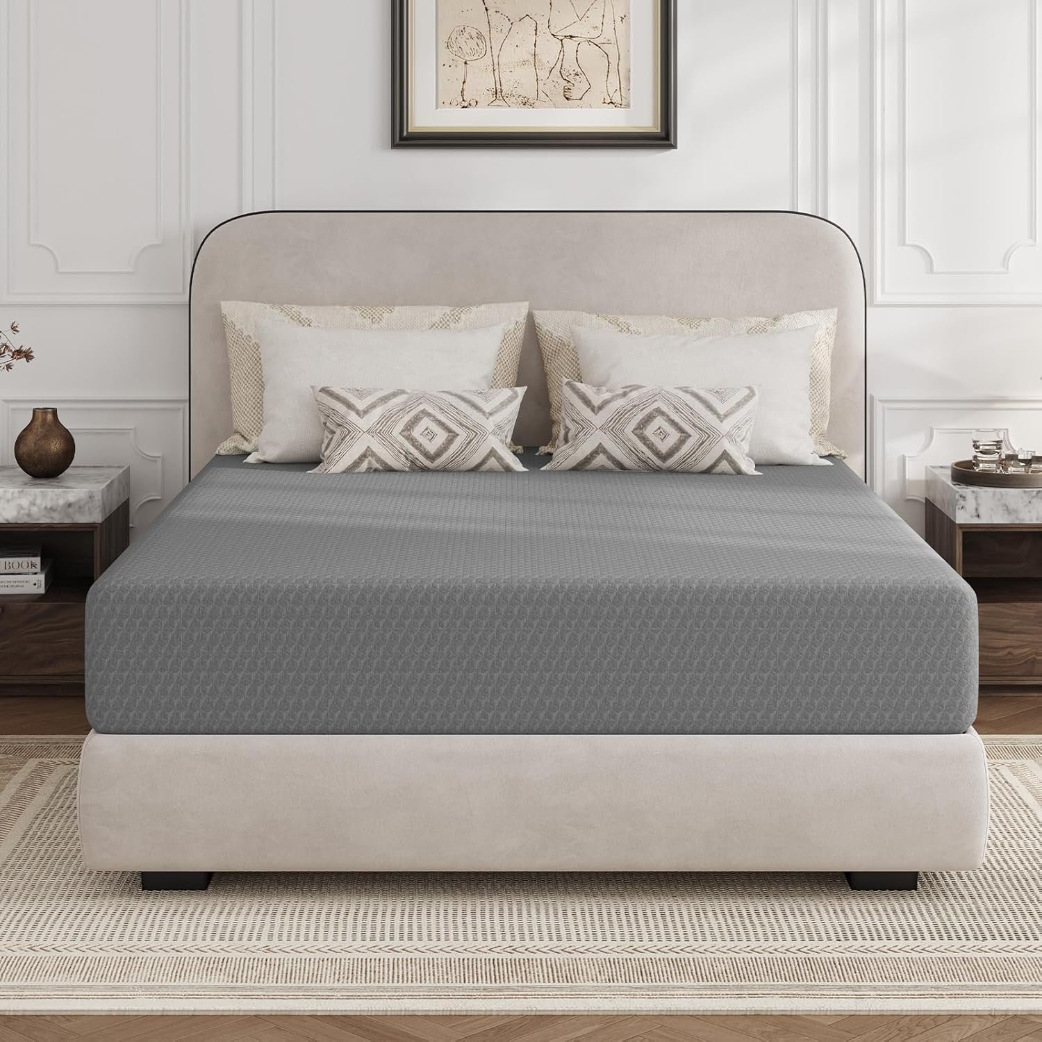 Novilla Queen Size Mattress, 10 Inch Gel Memory Foam Mattress Queen Size with Thermally Balanced Foam Core, Mattresses for Cool Night Sleep & Pressure Relief, Enhanced Support & Breathability, Grey