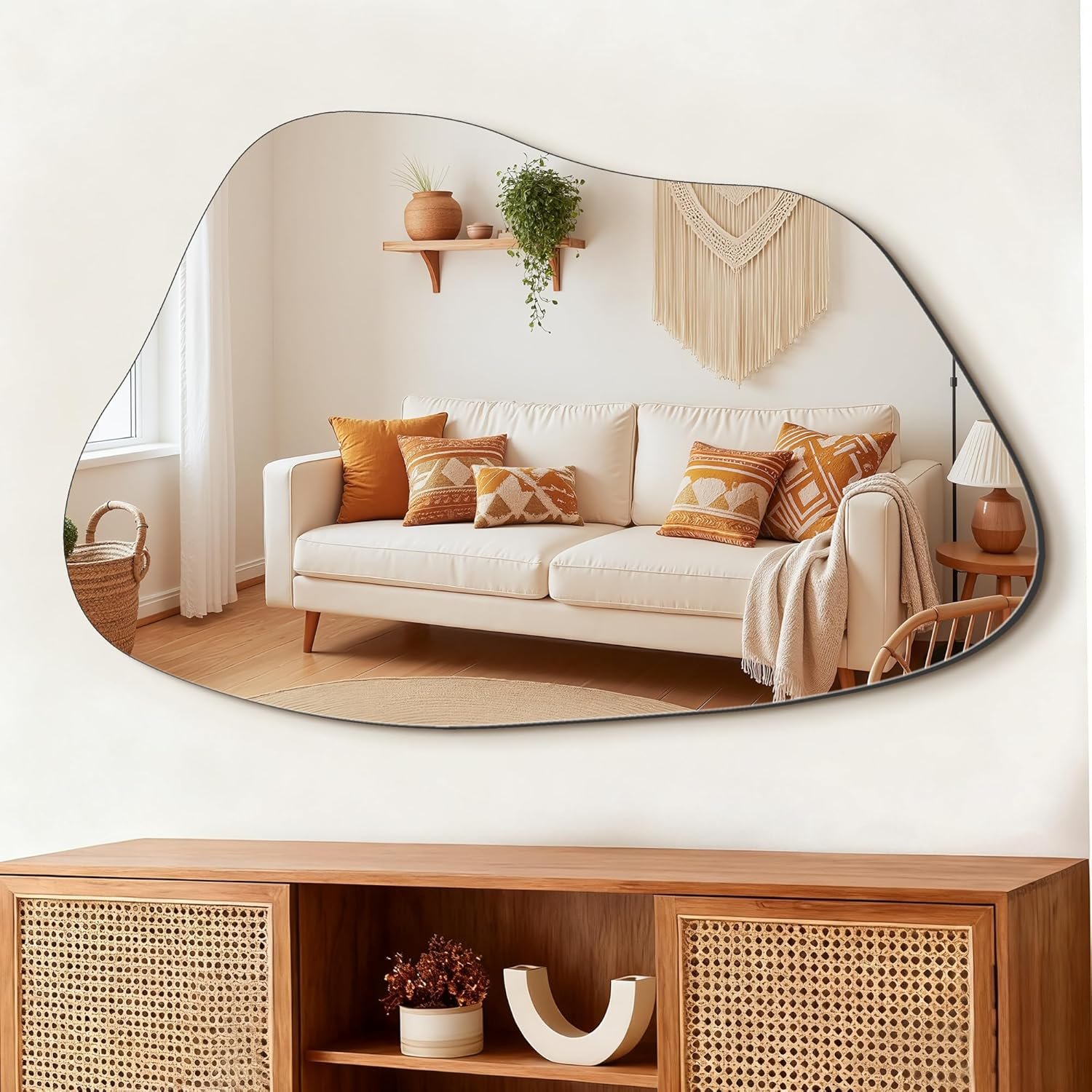 FICTOR Irregular Asymmetrical Wall Mirror, 36″ x 24″ Modern Decorative Mirror for Entryway, Bathroom, Bedroom, Living Room, Dining Room
