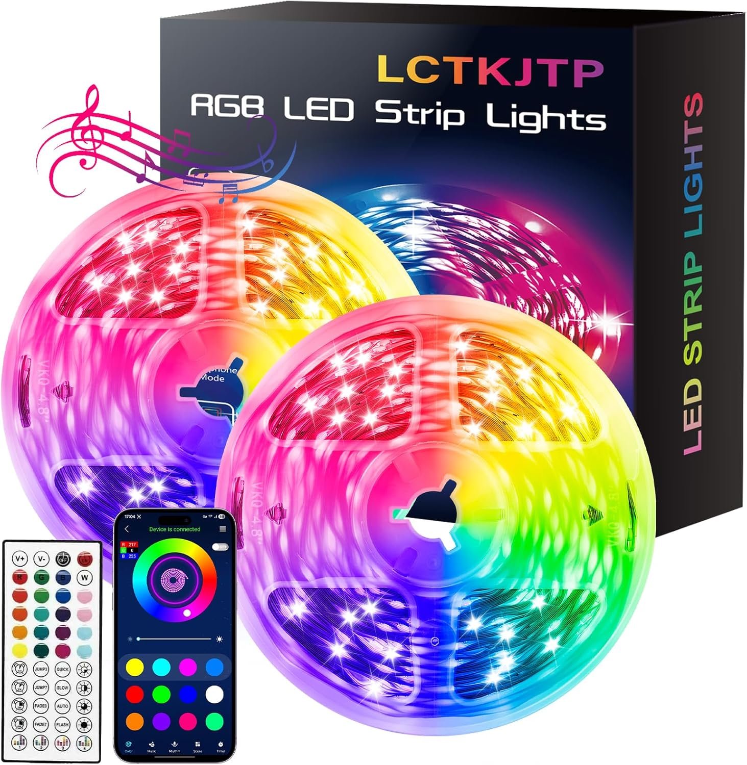 LED Strip Lights,RGB Music Sync Color Changing Led Lights with Smart App Control Remote & Remote Control for Room,Part,Essential,Sense of Atmosphere Decoration(100FT-2 Rolls of 50ft)