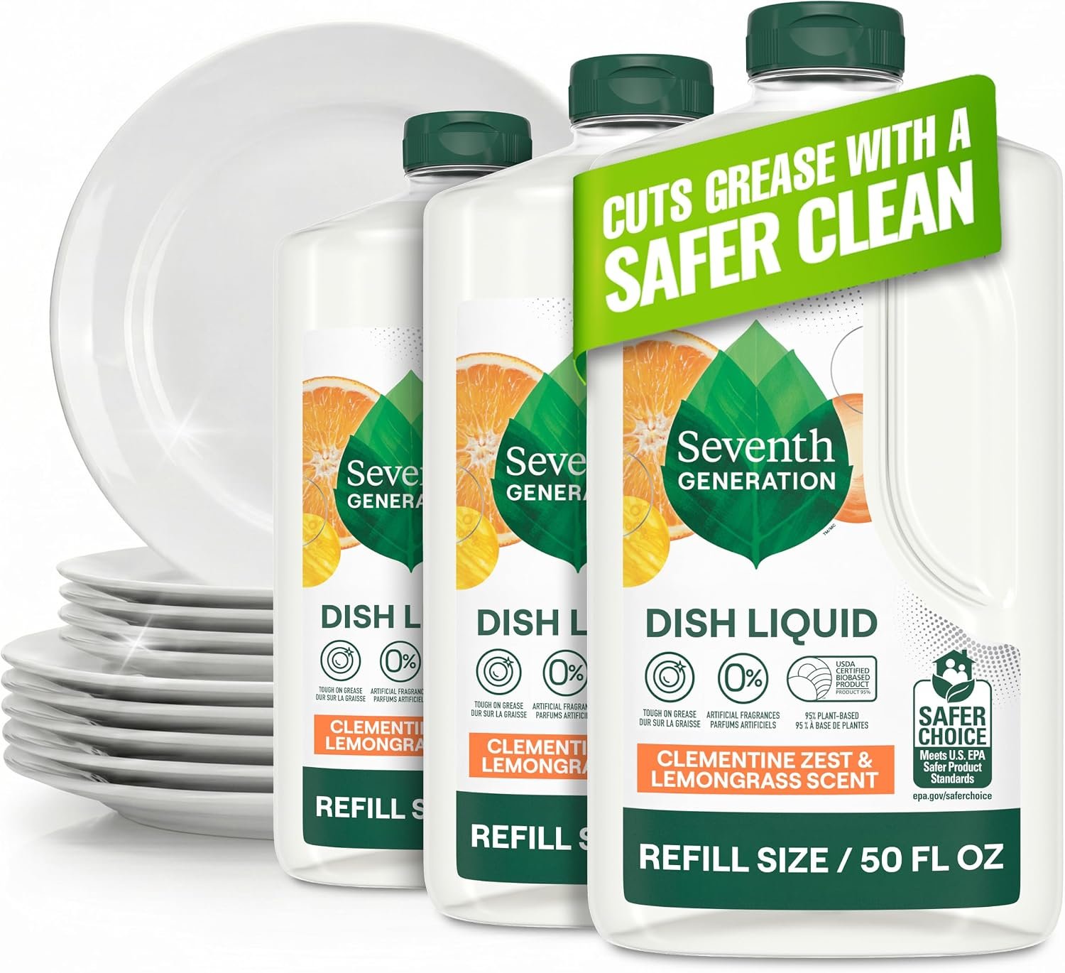 Seventh Generation Hand Dish Wash Refill, Lemongrass & Clementine, 3pk 50z