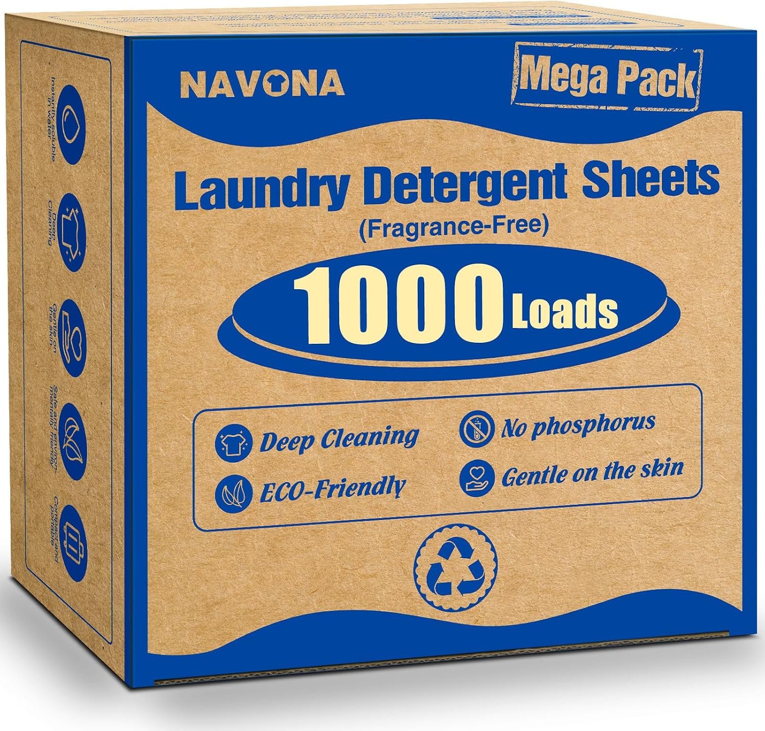 Navona 1000 Loads Mega Pack Laundry Detergent Sheets, Fragrance-Free | Eco-friendly Laundry Sheets, Powerful Cleaning, Suitable for Homes, Dorms, and Apartments