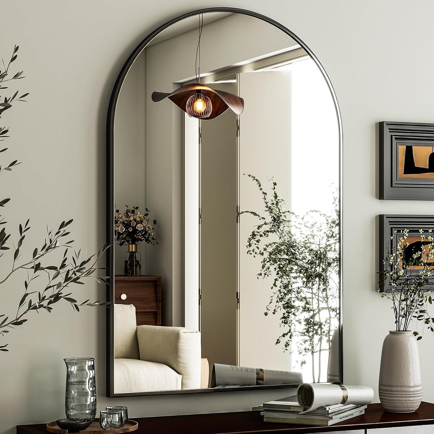 HARRITPURE Arched Wall Mirror 24″x36″ – Black Metal Frame Vanity Mirrors for Bedroom, Entryway, Living Room Decor