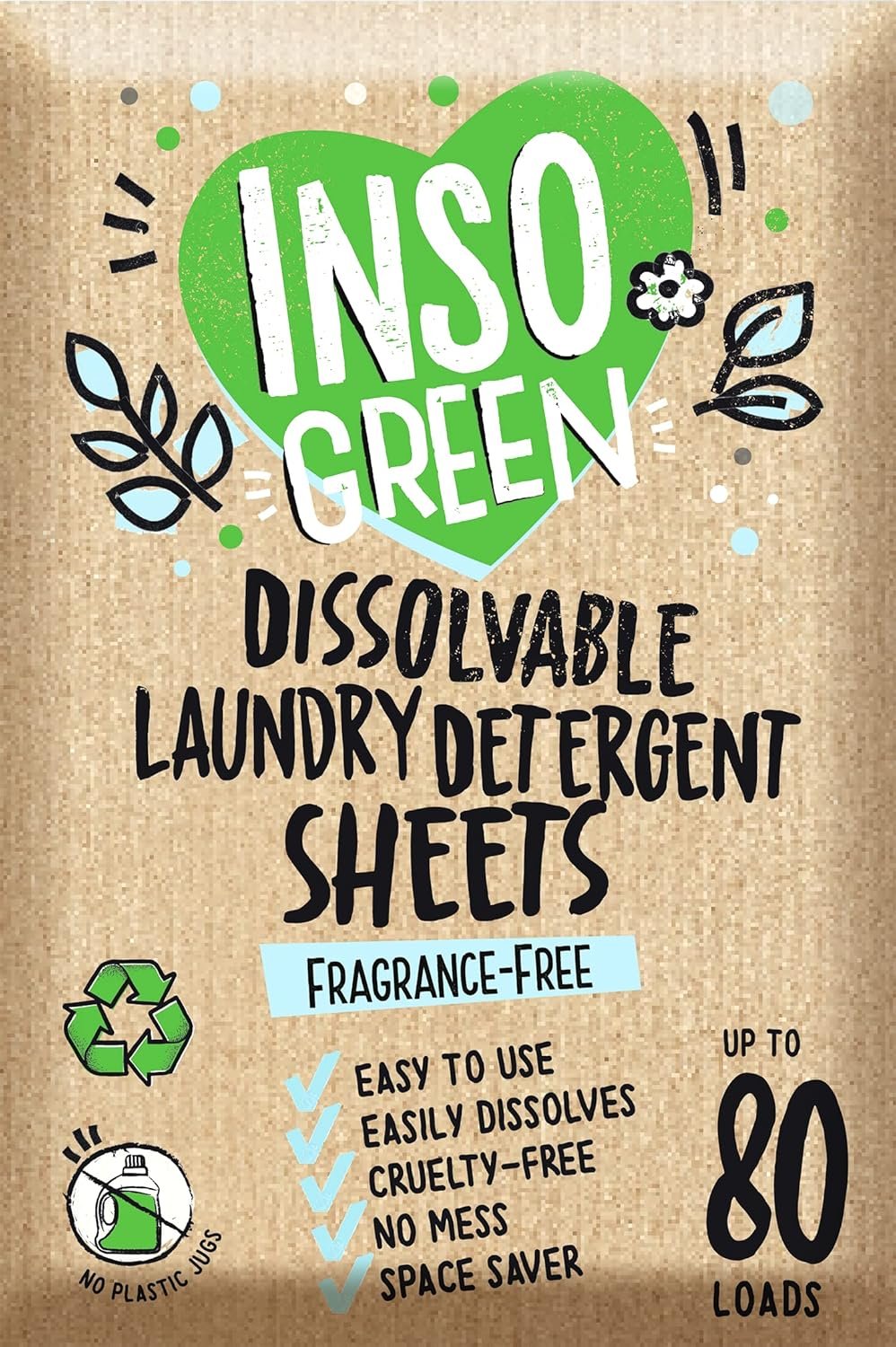 InsoGreen Unscented Laundry Detergent Sheets – 40 Eco Sheets for Up to 80 Loads – Fragrance-Free, Zero Plastic Packaging, Travel Laundry Detergent