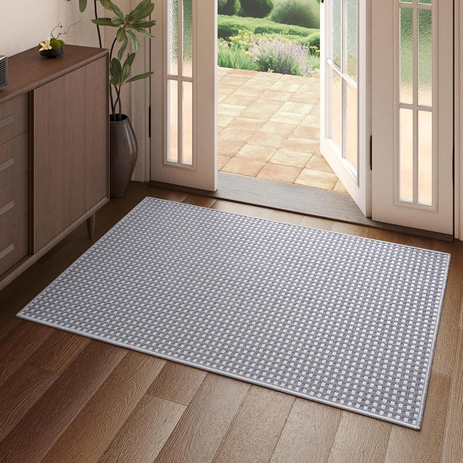YDKGL 2×3 ft Indoor Door Mat Entryway Rug Non Slip Woven Washable Area Rugs Kitchen Mats for Floor, Front Entry Rug Entrance Doormat for Hall Porch Bathroom Kitchen Bedroom, Easy Clean, Gray 24″x36″