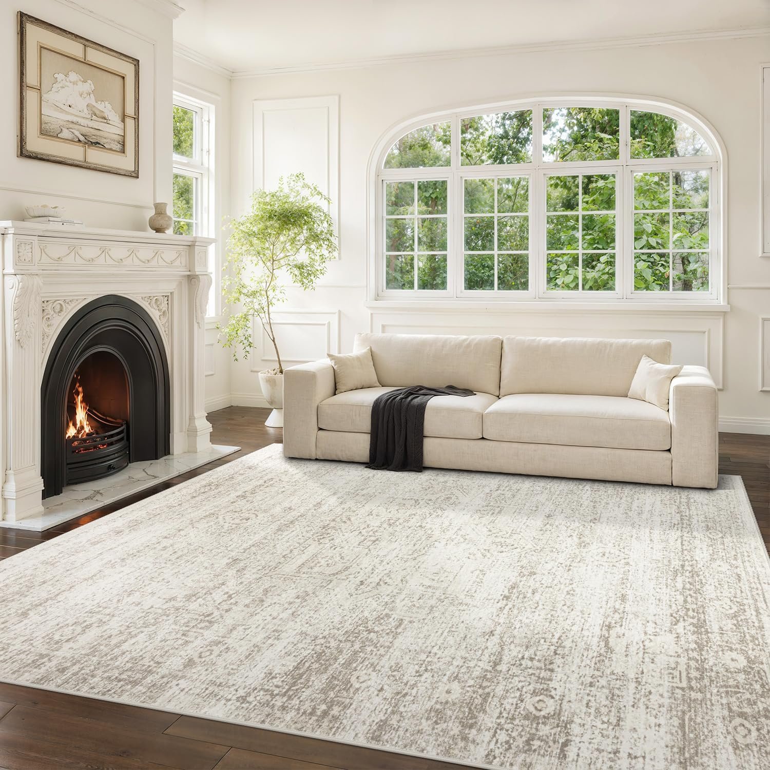 Srugn Washable Rugs 8×10 Area Rugs for Living Room,Ultra Soft Faux Wool Retro Rugs for Bedroom,Dining Room,Non Slip&Non-Shedding Low Pile Vintage Print Rug Indoor Large Carpets for Home Office Decor