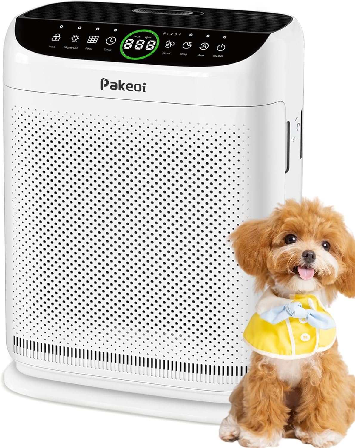 Air Purifiers for Home Large Room Up to 3000 Ft² With Double Air Intake,PAKEOI HEPA Air Purifier for Bedroom With Washable Pre-Filters, Remote Control, 15dB Sleep Mode,Air Cleaner for Pets Dust, White