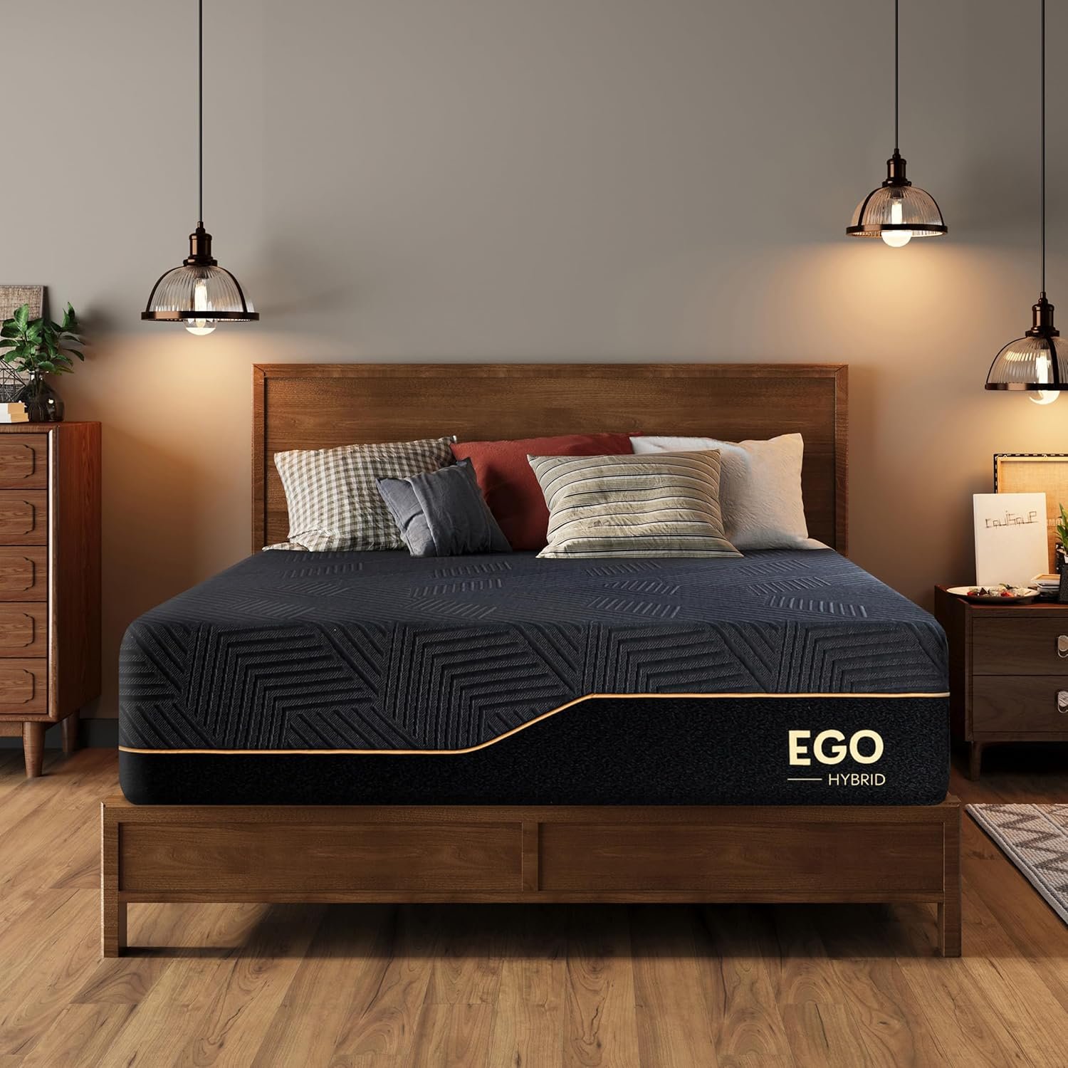 MLILY EGOHOME 14 inch Hybrid King Mattress, Memory Foam Pocket Spring Mattress with Cooling Cover, Bed in a Box, CertiPUR-US Certified, Made in USA, 76”x80”x14” Black