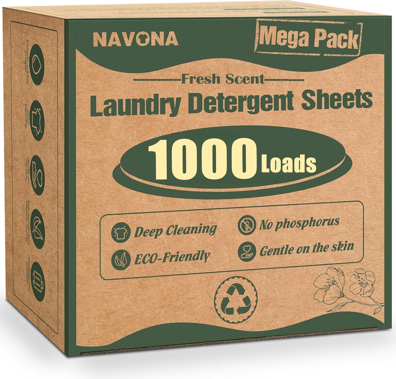 1000 Loads Mega Pack Laundry Detergent Sheets, Eco-friendly Laundry Sheets, Powerful Cleaning, Suitable for Homes, Dorms, and Apartments – [Fresh Scent]