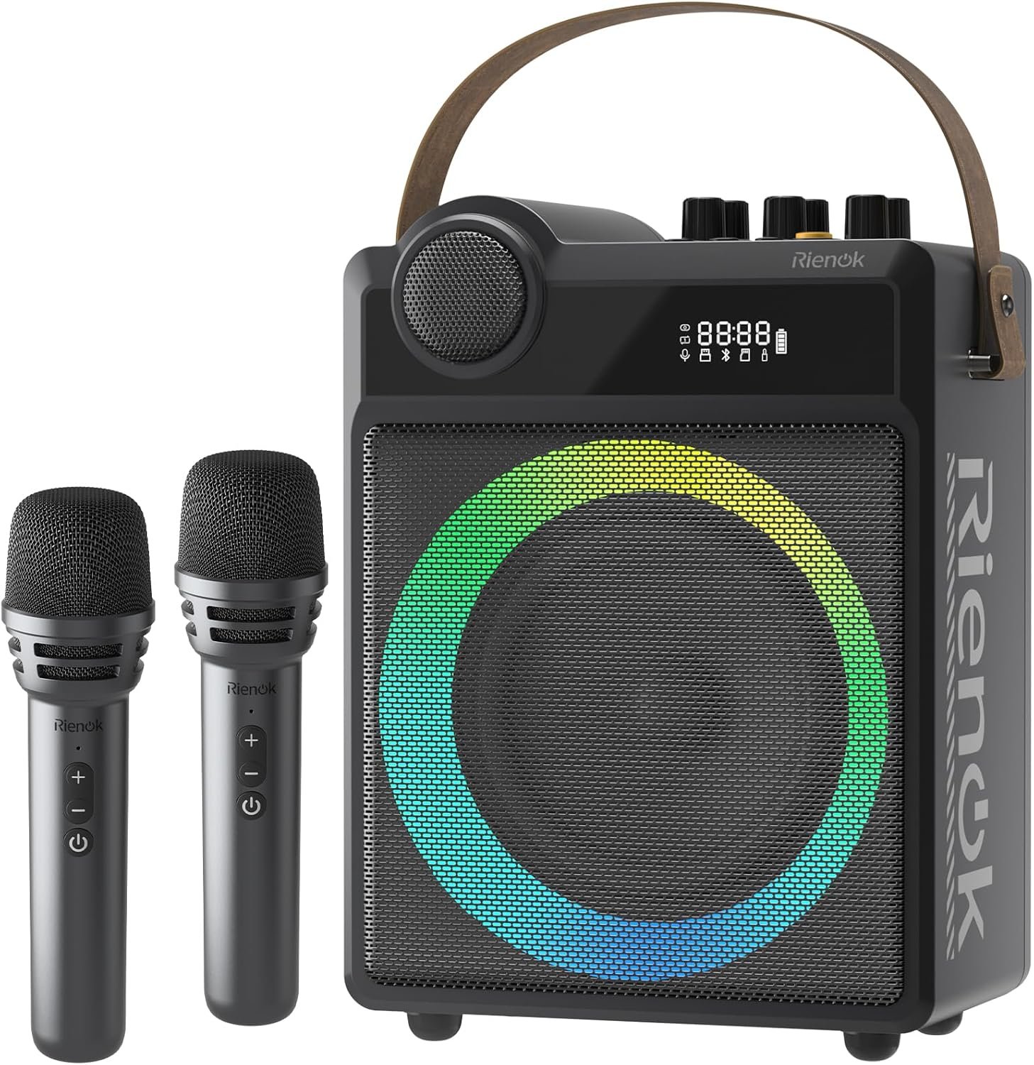 RIENOK 100W Portable Voice Amplifier with 2 Wireless Microphones S17 | Bluetooth 5.3 Big Pro Sound, Bluetooth PA System Karaoke Machine, BT/USB/TF Card/Aux/Guitar Support, Portable Speaker