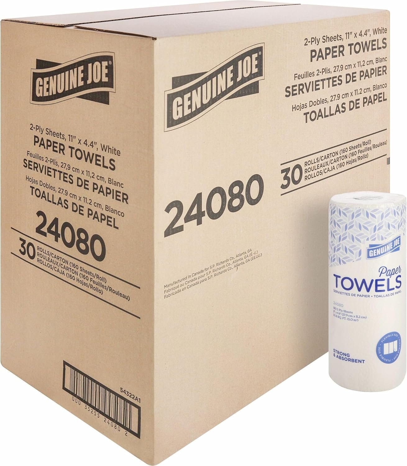 Genuine Joe-GJO24080 2-Ply Household Roll Paper Towels (Pack of 30) – WHITE