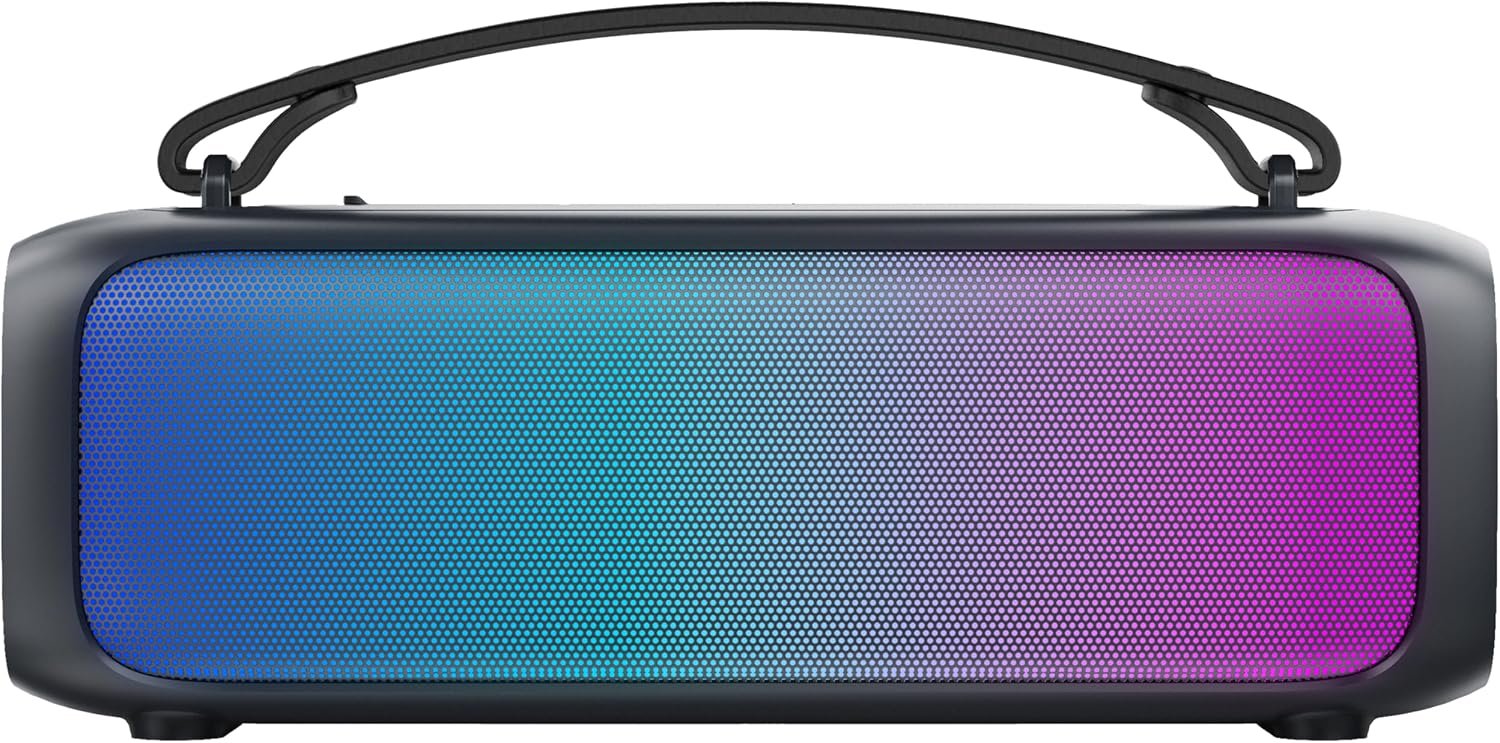 Supersonic IQ Sound IQ-3520RGB 2.0CH Portable Bluetooth Speaker with RGB Panel, IPX5 Water Resistance, TWS, Voice Control, FM Radio, USB Input, line-in Function, and Rechargeable Battery