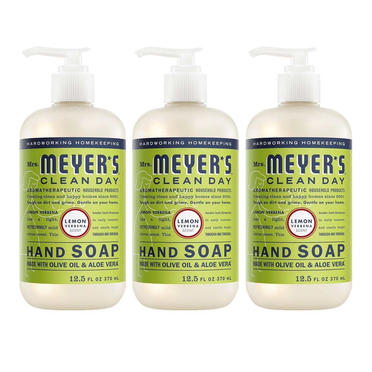 MRS. MEYER’S CLEAN DAY Hand Soap, Lemon Verbena Scent, 12.5 Fl Oz Bottle – 3 Pack