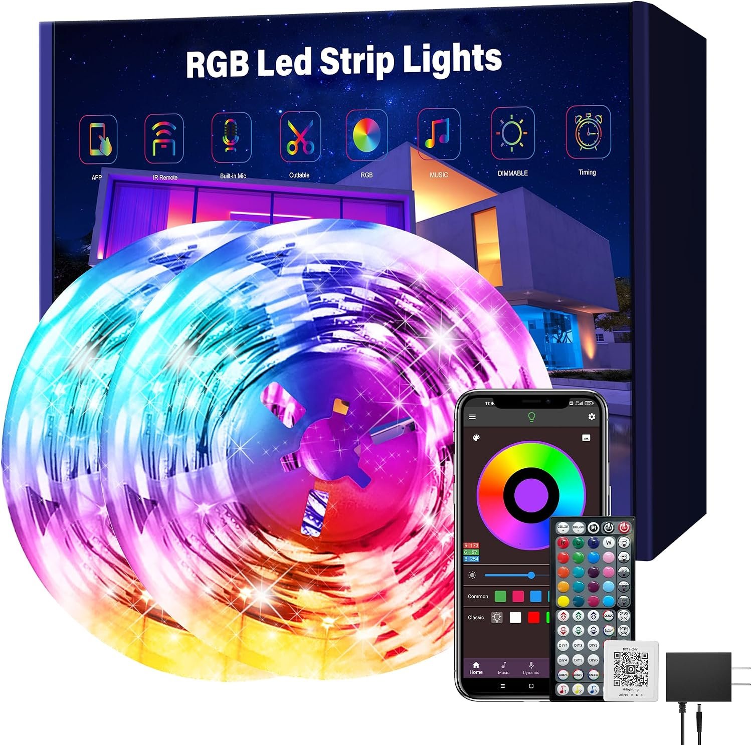 Ledagic Led Lights for Bedroom 150 ft (2 Rolls of 75ft), Music Sync RGB Led Strip Lights with Remote App Control, Color Changing Led Lights for Room Home Kitchen Party Decor