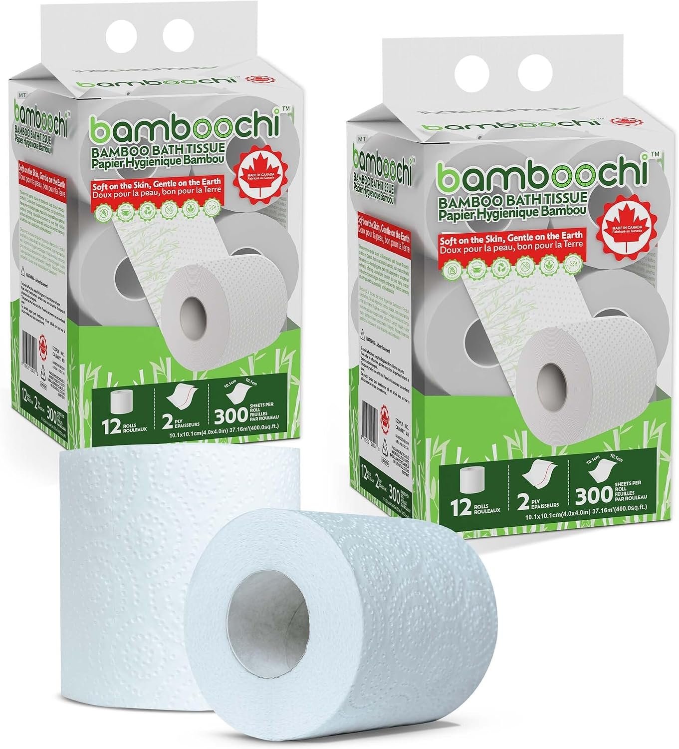 Bamboo Toilet Paper, Septic Safe Toilet Paper 2 Ply 24 Rolls 300 Sheets Per Roll, Soft Unscented Bath Tissue, RV Safe, Eco-Friendly, Non Chlorine, PFAS Free, Made in Canada