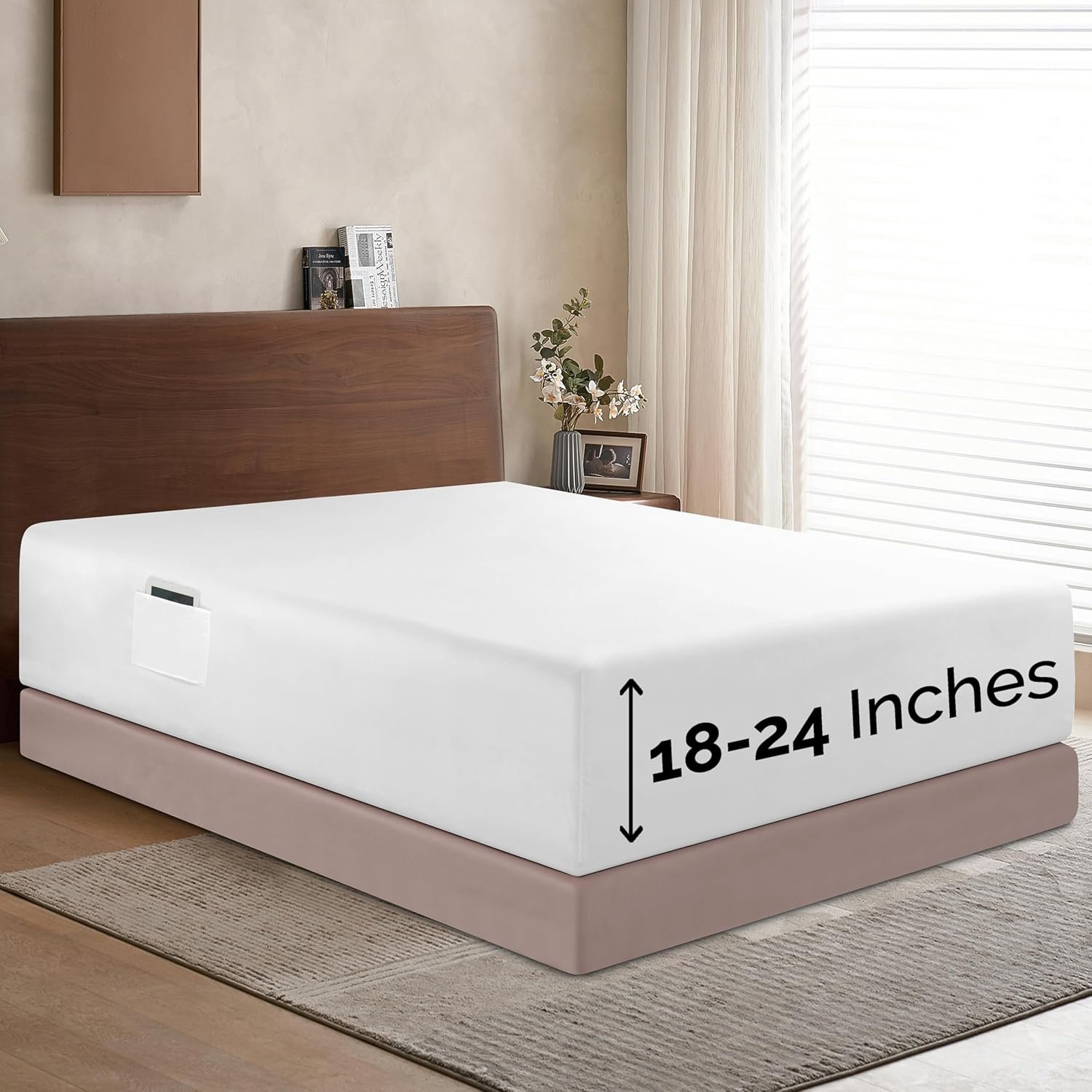 Elegant Comfort 1500 Premium Hotel Quality 18-24 Inches Deep – Extra Deep Pocket Single Fitted Sheet for High Mattress, Luxury and Softest, Smart Pocket – Wrinkle Free, King, White