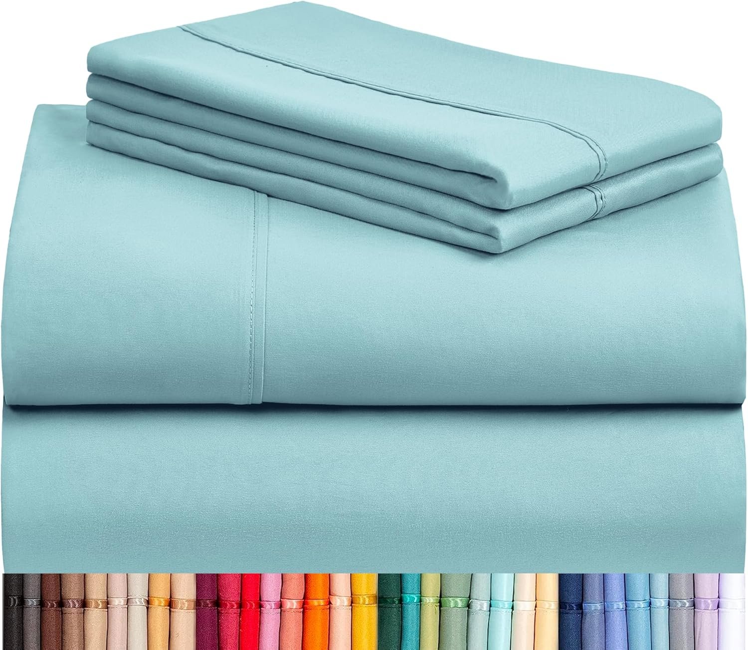 LuxClub 4 PC Queen Sheet Set, Queen Size, Deep Pockets 18″ Wrinkle Free Cooling Bed Sheets Machine Washable Hotel Bedding Silky Soft – Aqua Queen