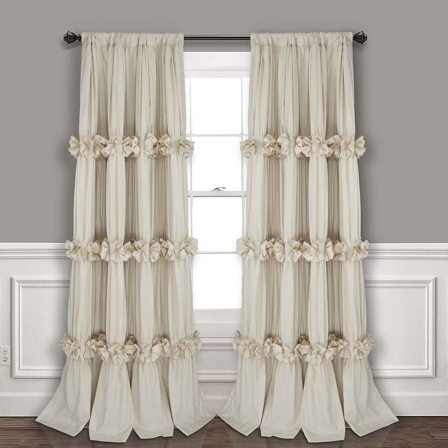 Homechoice Decor Thermal Insulated Blackout Window Curtains, 54″ W x 84″ L (Pair), Boho Ruched Window Treatments with 3 Rows of Butterfly Flowers, Rustic Rod Pocket Drapes for Room, Camel (LQ-30)