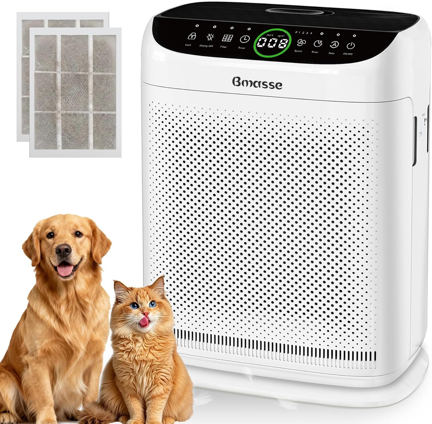 Air Purifiers for Home Pets Large Room Up to 3000 Ft²,HEPA Air Cleaner with Washable Double-Side Filter, PM2.5 Air Quality Monitor,Remote Control,Sleep Mode for Bedroom Odor Dust Pollen,White