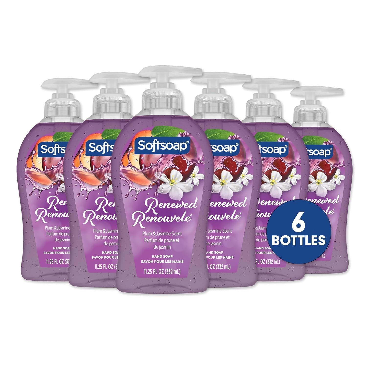 Softsoap Renewed Liquid Hand Soap, Paraben Free, pH Balanced, Plum and Jasmine Scent, 11.25 fl oz Pump Bottle, 6 pack