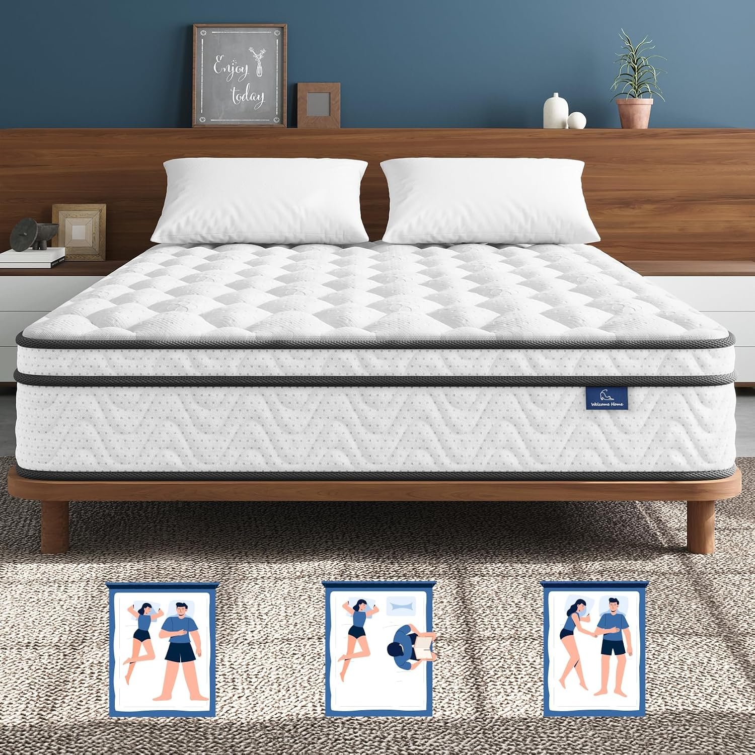 Vesgantti Full Size Mattress 12 Inch, Fiberglass-Free | Cool Sleep Hybrid Double Mattress in a Box – Memory Foam & Pocket Springs, Ergonomic Design, Pressure Relief, Medium Firm Feel, 54″×75″×12″