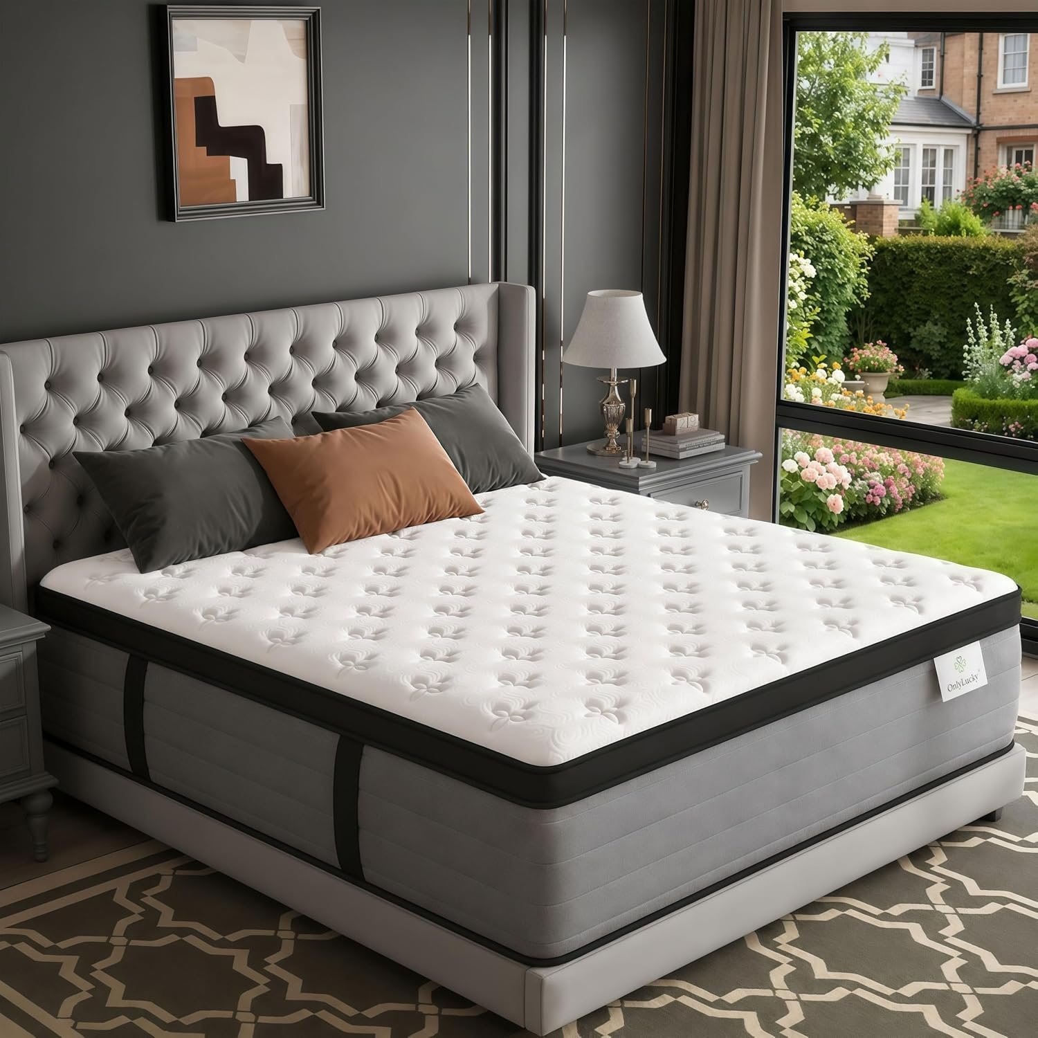 Onlylucky Queen Mattress 16 Inch, Hotel Collection Hybrid Queen Size Mattress for Back Pain Relief, Gel Memory Foam & 7-Zone Pocket Spring, Targeted Lumbar/Hip Support, Medium Firm, 365-Night Trial