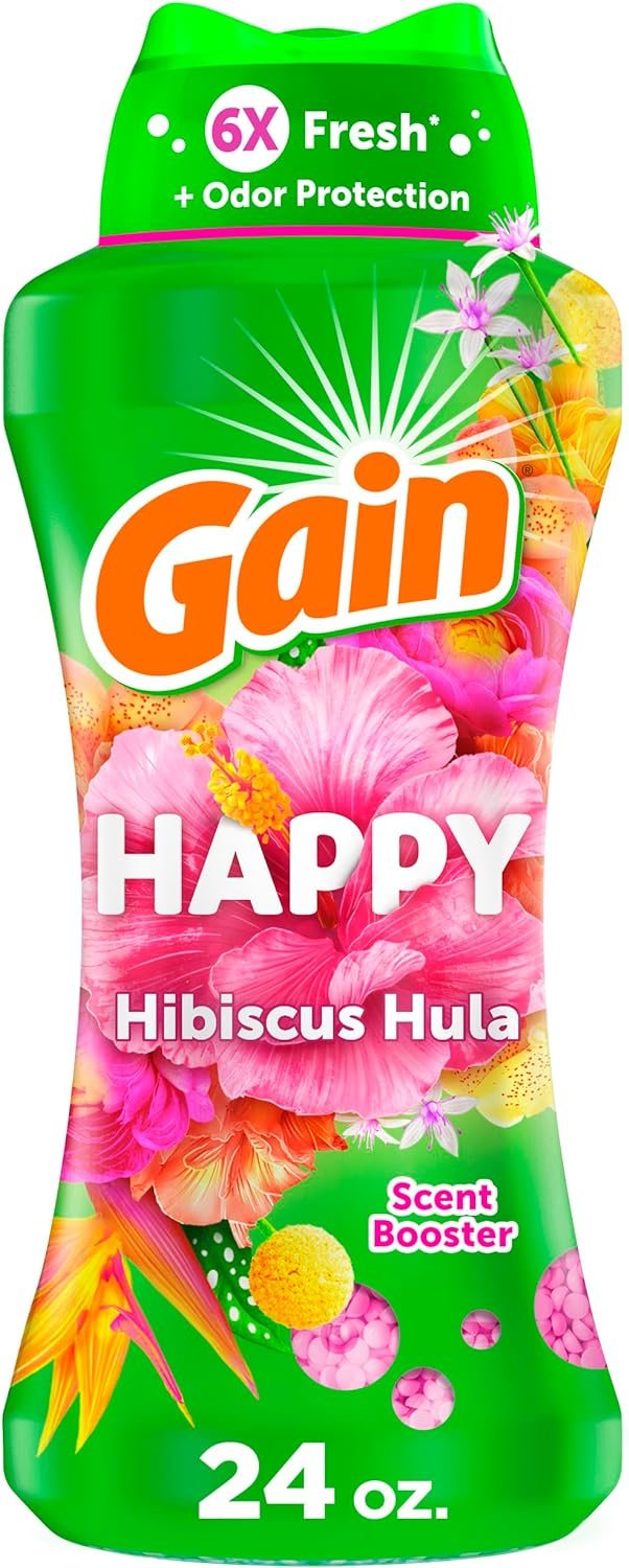 Gain In-Wash Laundry Scent Booster Beads Long-Lasting Fresh Scent Beads All Day Freshness and Odor Protection, Happy Hibiscus Scent, 24 oz (Packaging May Vary)