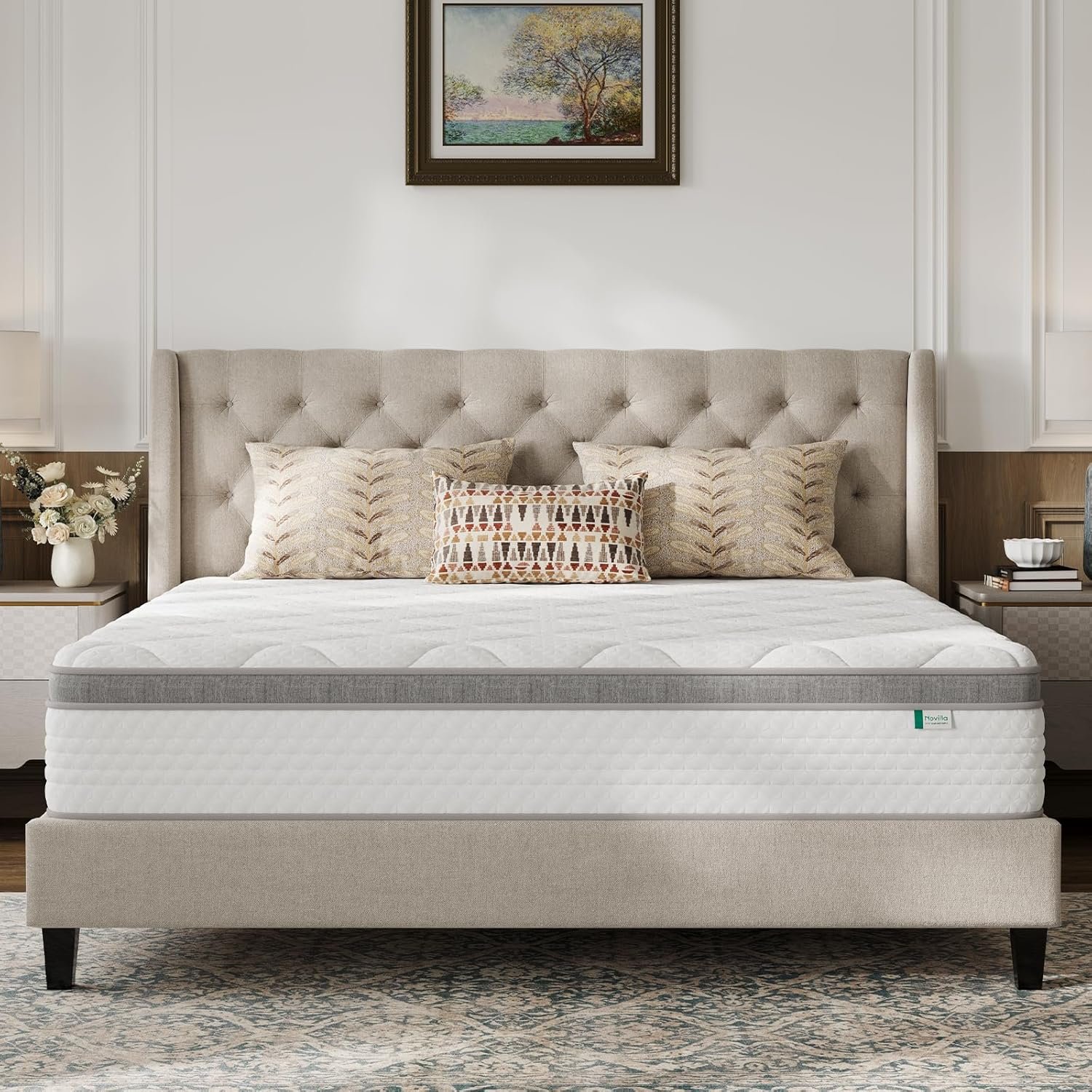 Novilla Queen Mattress, 12 Inch Hybrid Mattress Queen with Comfort Foam,Innerspring Pillow Top Mattresses in a Box, Pressure & Pain Relief, Soft Feel but Supportive