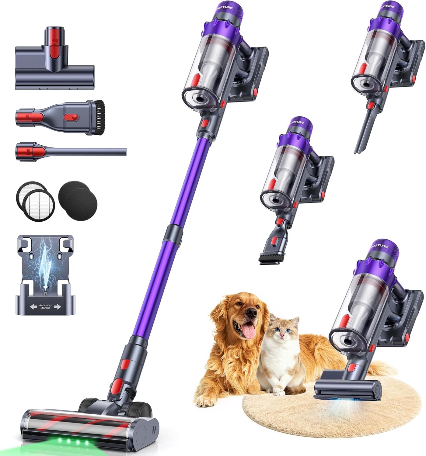 SMOTURE Cordless Vacuum Cleaner, 650W 55KPA 70Mins Vacuum Cleaners for Home, Cordless Stick Vacuum with LED Touch Screen, Anti-Tangle Wireless Vacuum, Handheld Vacuum for Pet Hair/Carpet/Floor