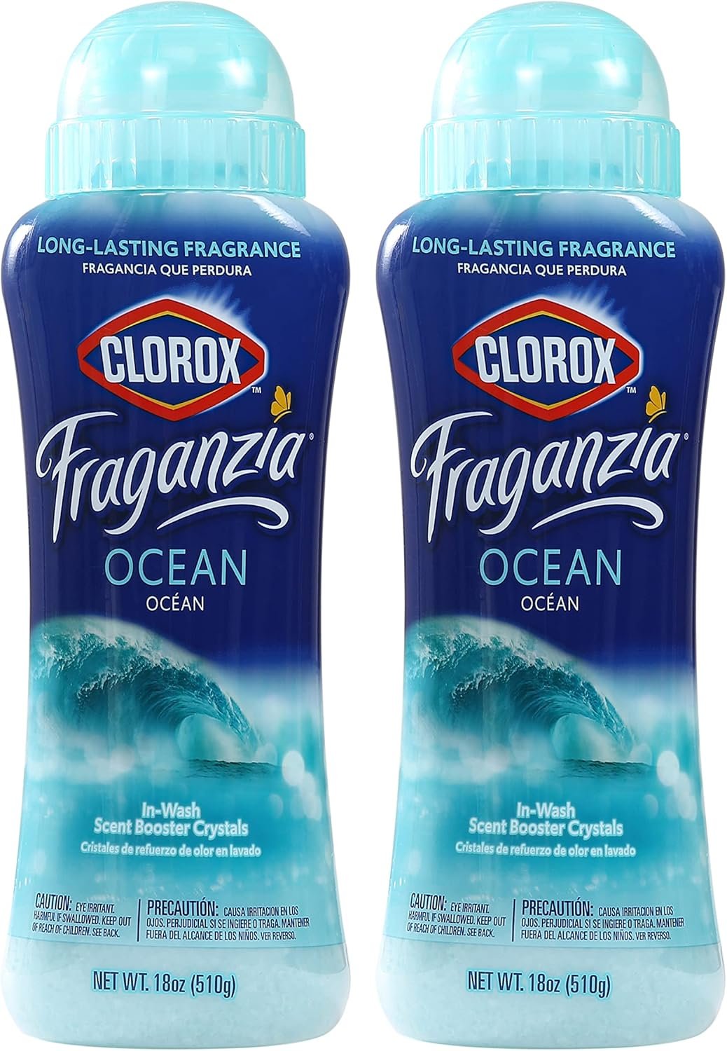 Clorox Fraganzia In-Wash Laundry Scent Booster Crystals, Ocean Scent Fragrance Beads for Clothes and Linens, Safe for All Fabrics and Colors, HE Compatible, 18 Oz, 2 Pack