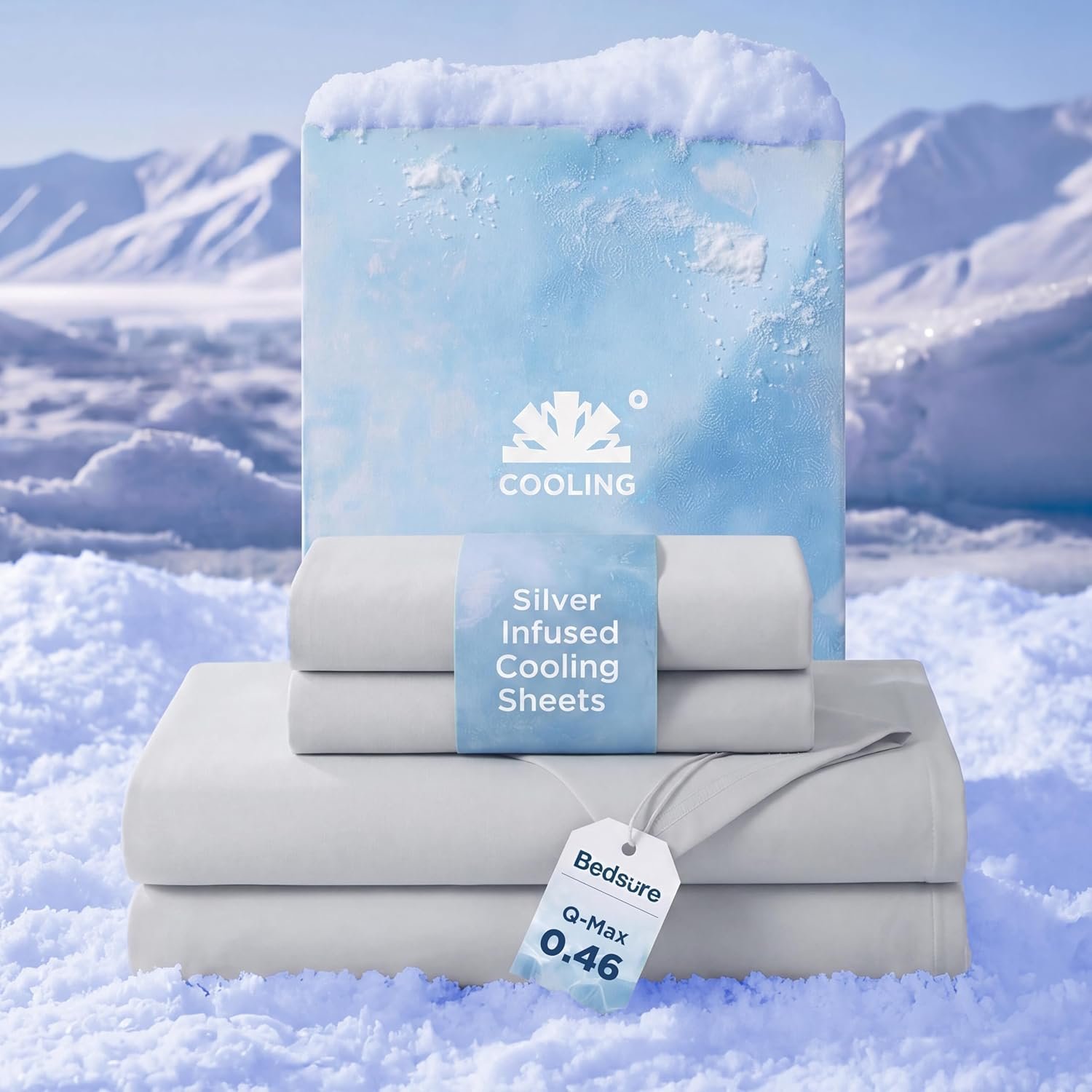Bedsure Cooling Sheets for Hot Sleepers, Silver Infused Bed Sheets, Q-Max>0.46, Luxury Soft & Silky Smooth King Size Sheets Set, Deep Pocket Up to 16 Inches, 4 Pieces, Light Grey