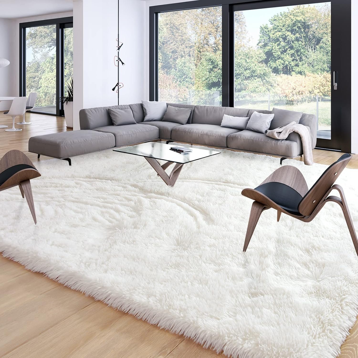 Merelax Soft Modern Indoor Large Shaggy Rug for Livingroom Bedroom Dorm Kids Room Home Decorative, Non-Slip Plush Fluffy Furry Fur Area Rugs Comfy Nursery Accent Floor Carpet 8×10 Feet, Ivory