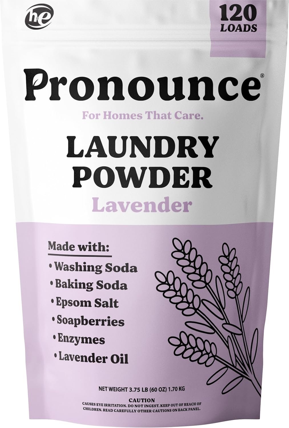 Pronounce Laundry Detergent Powder Alternative | Cleaner Ingredients. Safer for Sensitive Skin. Stain + Smell Fighting. With Essential Oils. HE Safe (Lavender, 120 Loads).