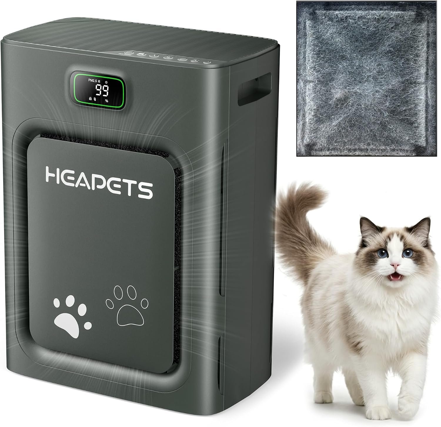 Pet Air Purifier for Home Large Room 2500 sq ft,H13 HEPA Washable Double-Sided Filter,Air Cleaner for Pet Hair Dander Odor Allergies Pollutant Smoke Dust,PM2.5 Air Quality Monitor,Auto Mode,P358 Black