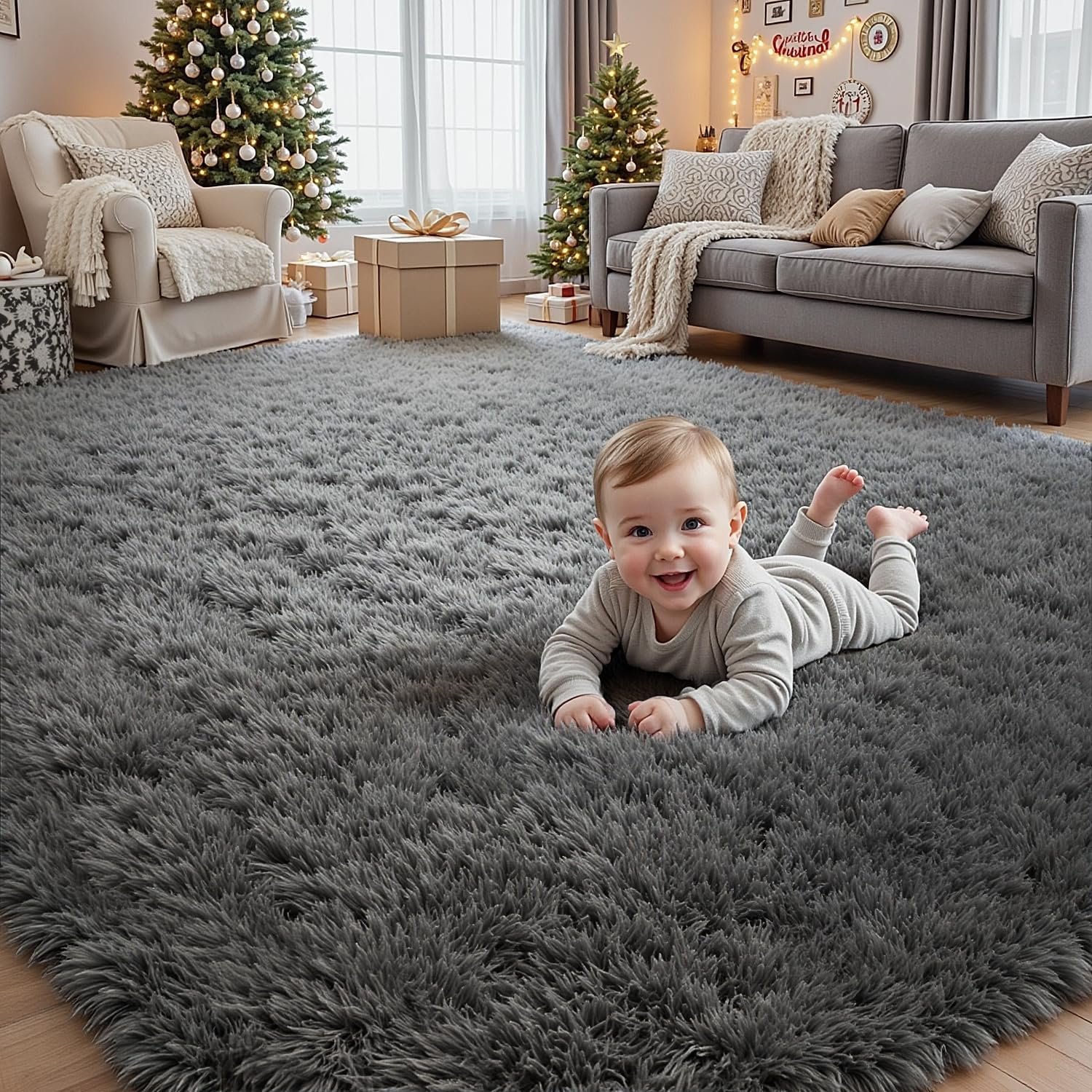 5×7 Area Rugs for Living Room: Ultra Soft Fluffy Shag Gray Rug for Bedroom, Non-Slip Large Fuzzy Plush Rug Indoor Floor Carpet for Nursery Kids Boys Girls Room, Dorms, Modern Home Decor