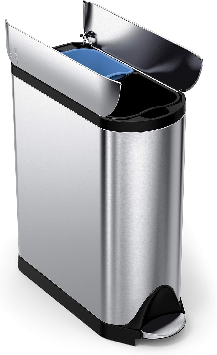simplehuman 40 Liter / 10.6 Gallon Dual Compartment Butterfly Lid Kitchen Recycling Step Trash Can, Brushed Stainless Steel