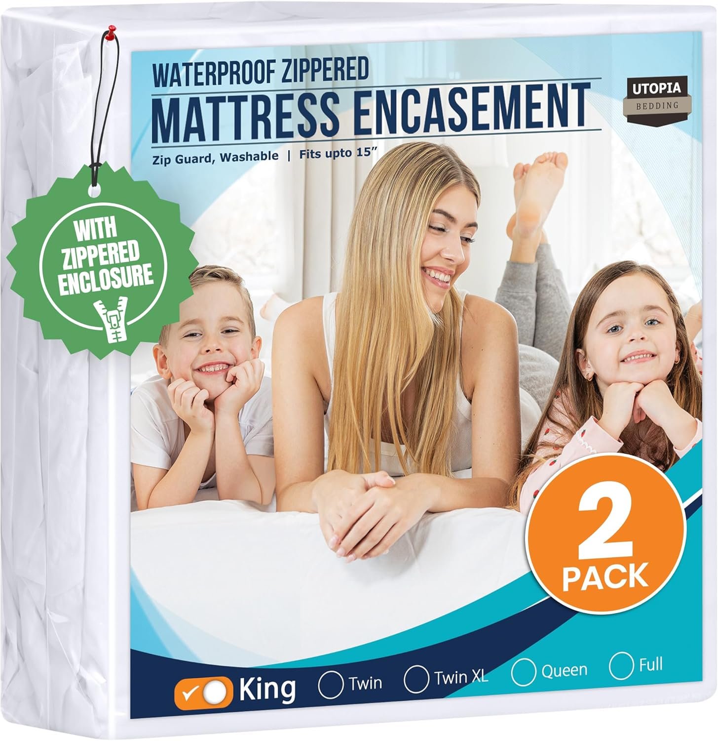 Utopia Bedding Mattress Protector Zippered King Size (Pack of 2), 100% Waterproof Bed Bug and Dust Mite Proof Mattress Encasement, Absorbent 6 Sided Mattress Cover