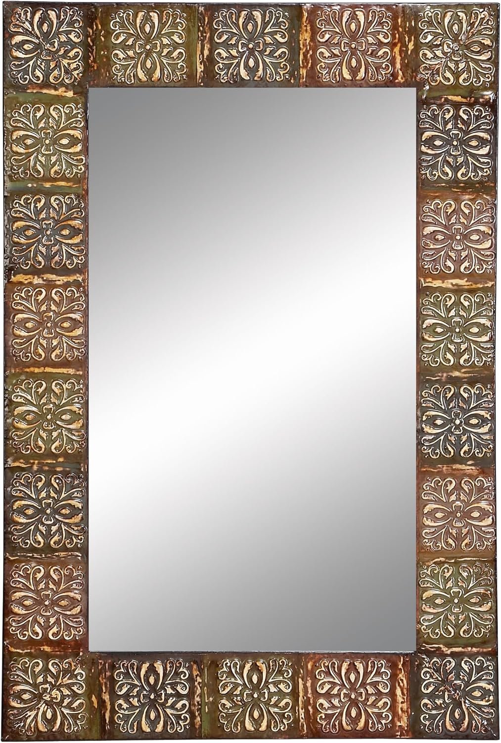 Deco 79 Metal Floral Room Wall Mirror Entryway Mirror with Embossed Metal, Wall Mounted Mirror 24″ x 2″ x 36″, Multi Colored