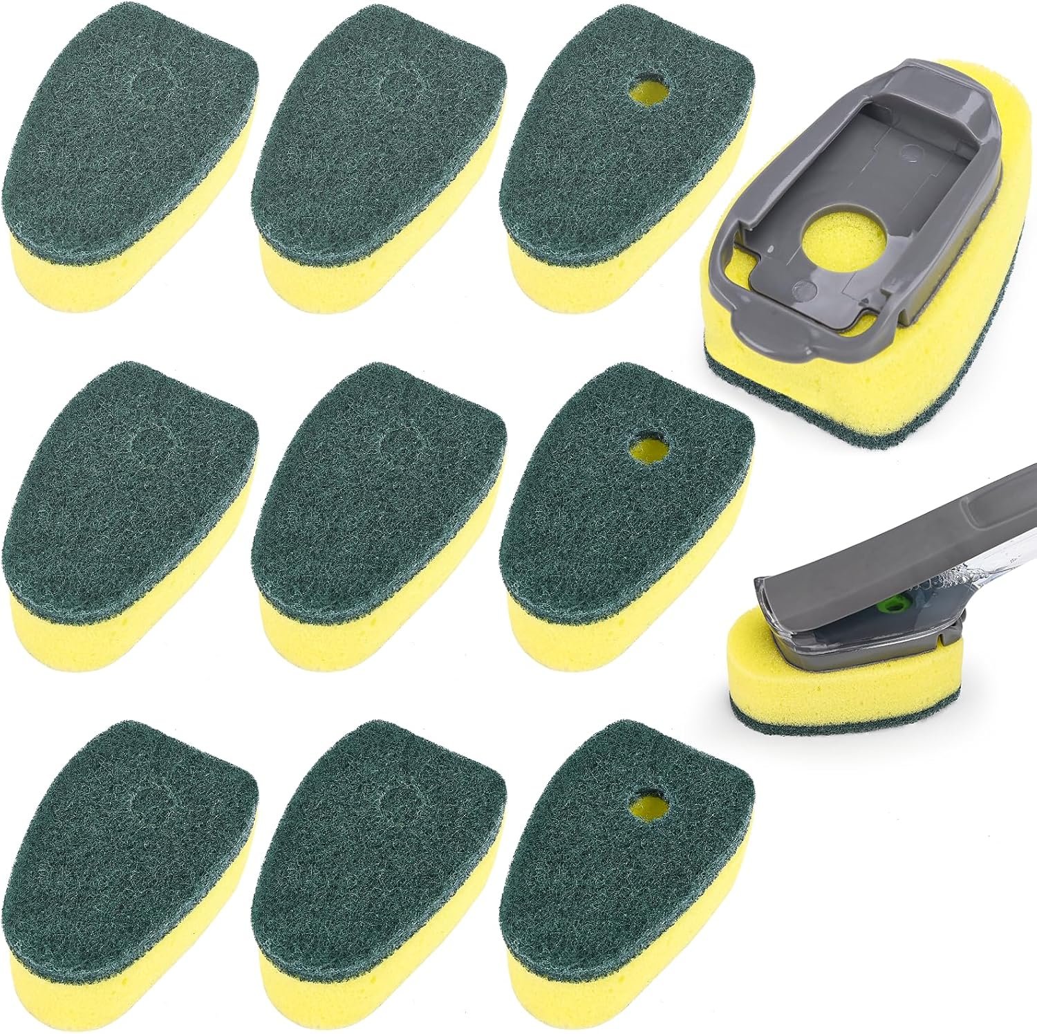 Sponge Dishwand Brush Refills for Scotch-Brite Dishwand – 10 Pack Dish Soap Non-Scratch Brush Refills for Nonstick Pots and Pans, Glass & Tubs（Green）